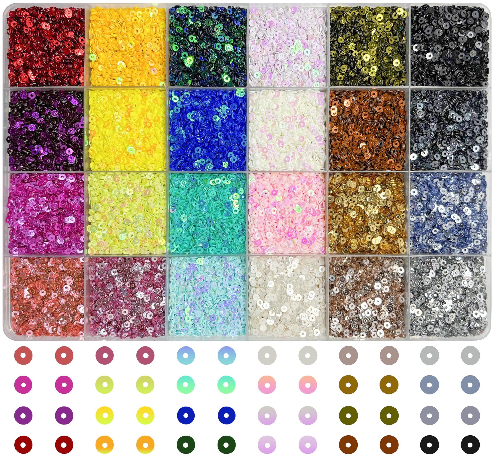 Multicolour Embroidery Sequins Kit, 2mm Flat Round Sitara 24 Colours product image