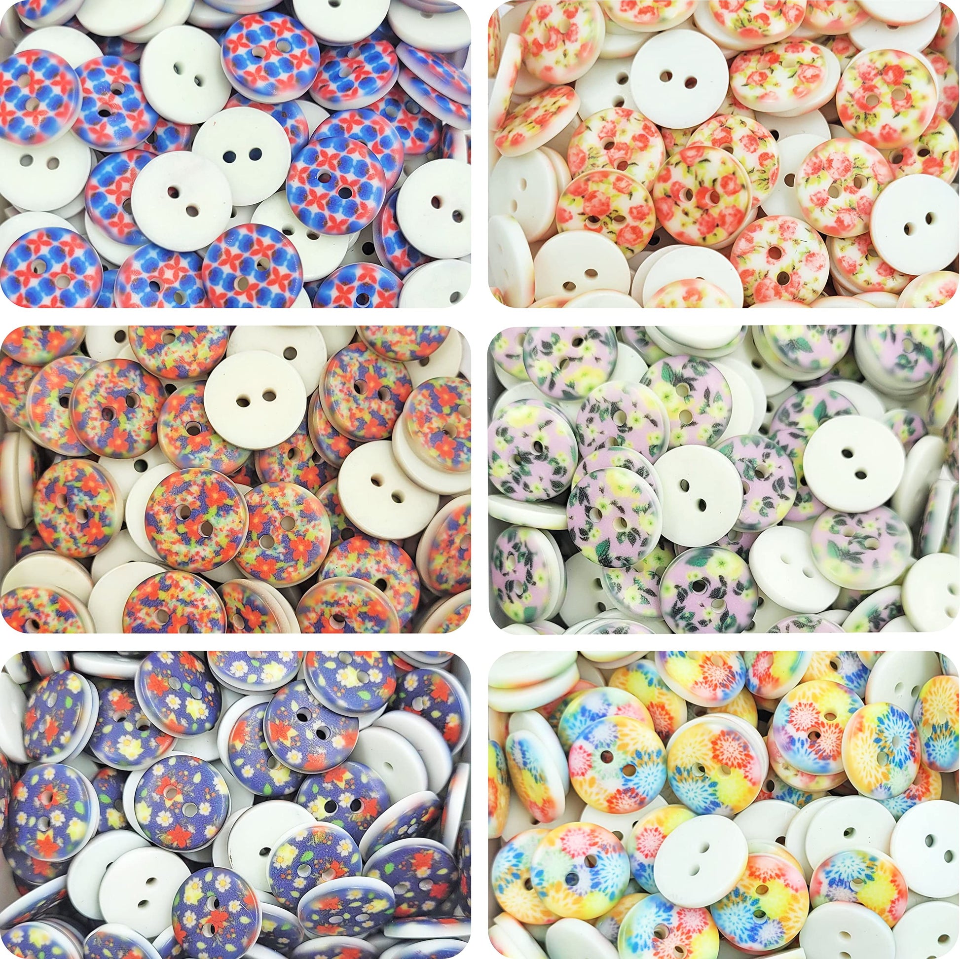 Multicolour patterns buttons support sewing, garment repair and fabric craft with a clean decorative finish.