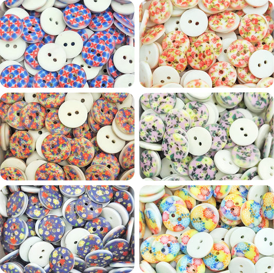 Multicolour patterns buttons support sewing, garment repair and fabric craft with a clean decorative finish.