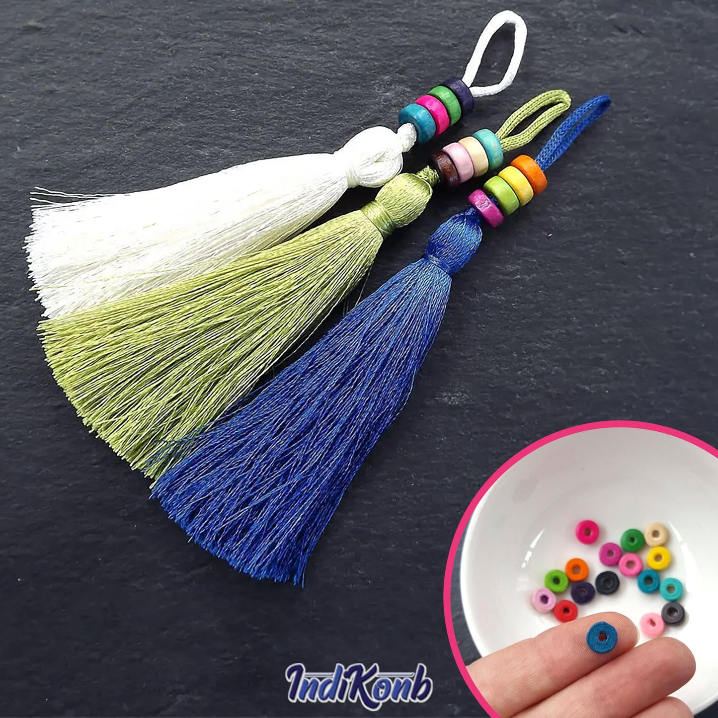 Handmade beadwork accent to handmade projects comes through clearly in multicolour wood and wooden beads for necklace making and DIY jewellery projects.