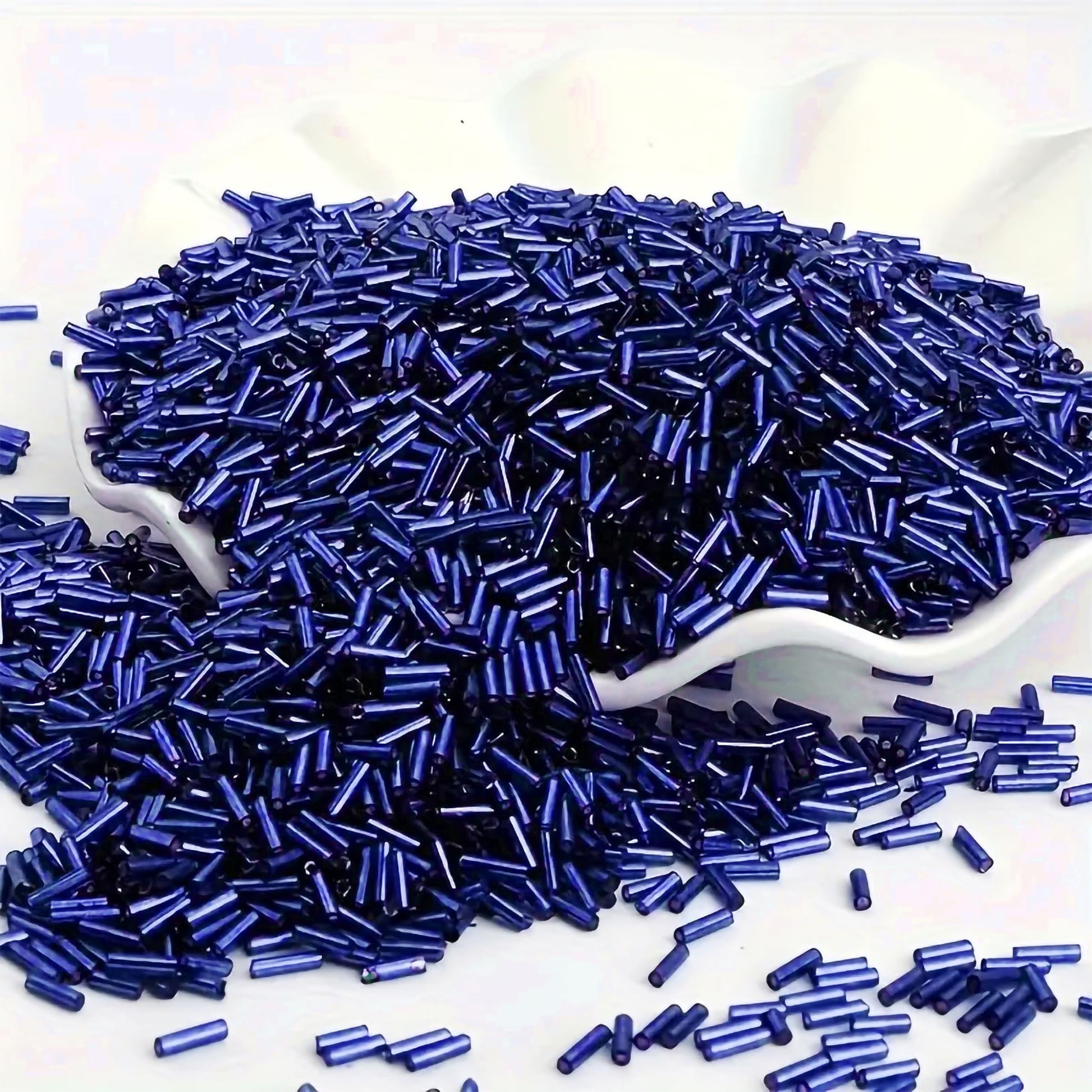 DIY craft projects, creative hobby work and decorative handmade designs can be finished with blue and silver 5mm bugle small cut cylinder silverline tubes 5mm shiny for clean.