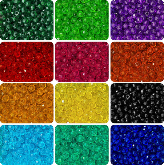 Tyre Transparent Multicolour Acrylic Rainbow - 600 Beads - Size 8mm