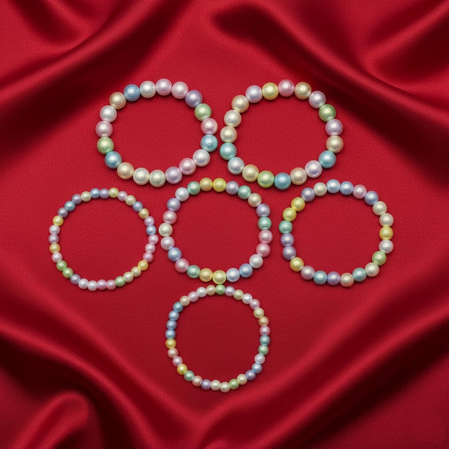 Pastel Rainbow Beaded Bracelet Combo for Girls, Elastic Set Of 6 image 3
