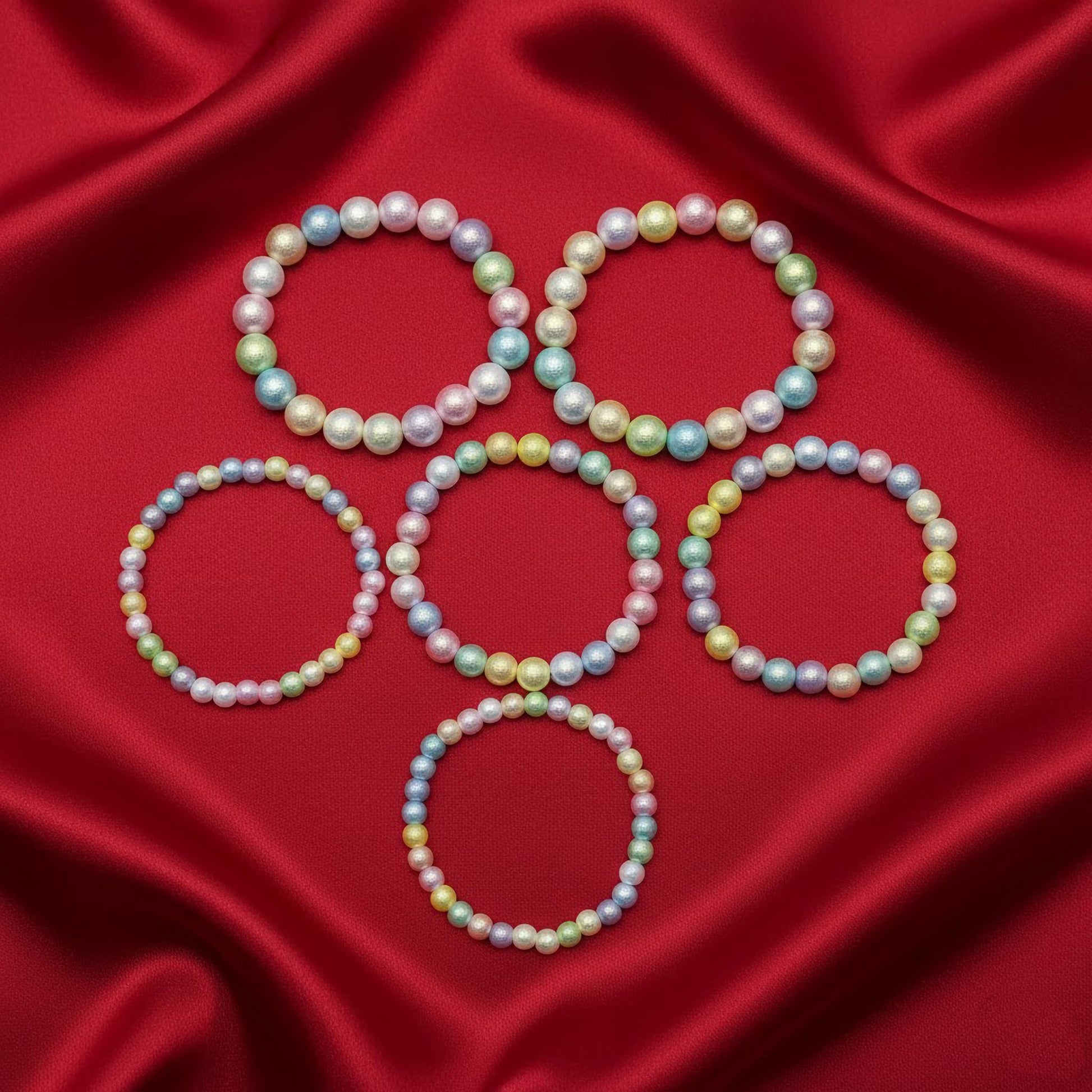 Pastel Rainbow Beaded Bracelet Combo for Girls, Elastic Set Of 6 image 3