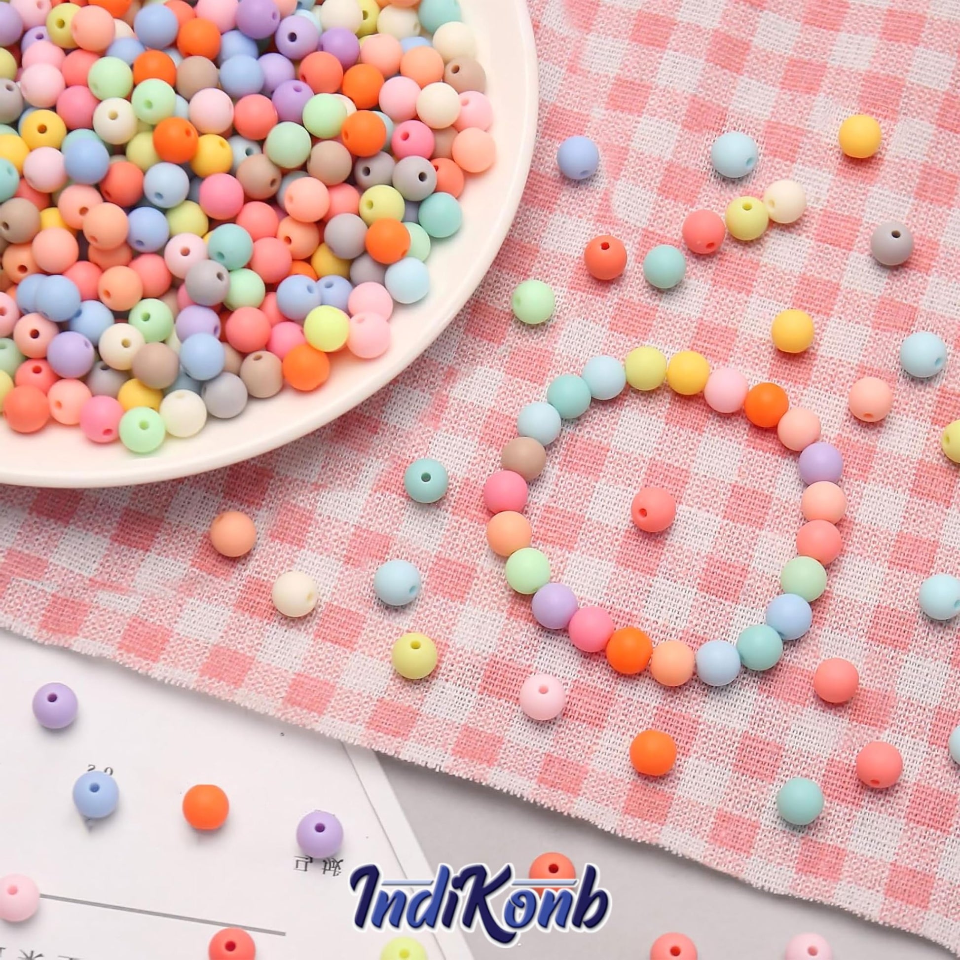 Neat decorative finish makes white and multicolour 8mm beads stand out in DIY jewellery projects, beading craft and decorative craft finishing.