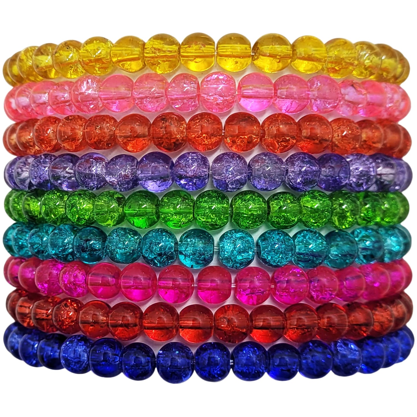 For casual accessory looks, multicolour glass and elastic bracelet adds a balanced decorative detail.
