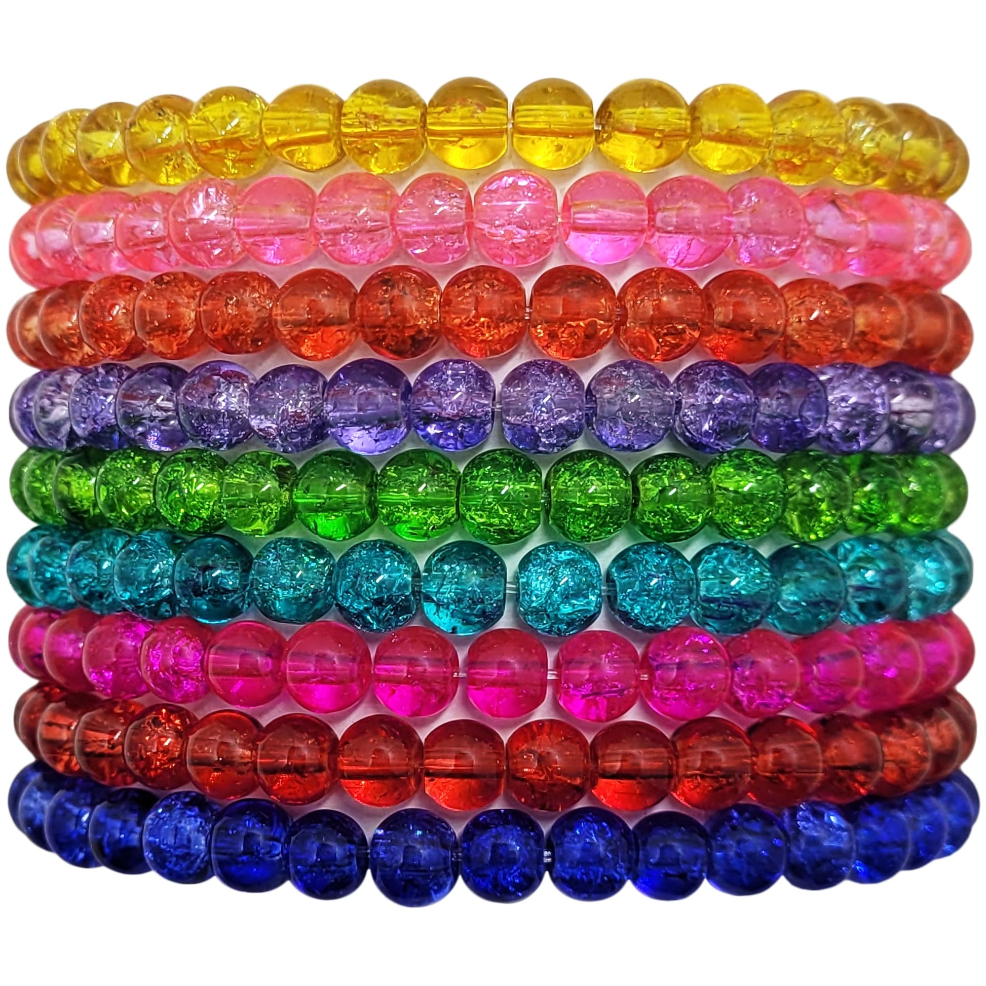 For casual accessory looks, multicolour glass and elastic bracelet adds a balanced decorative detail.