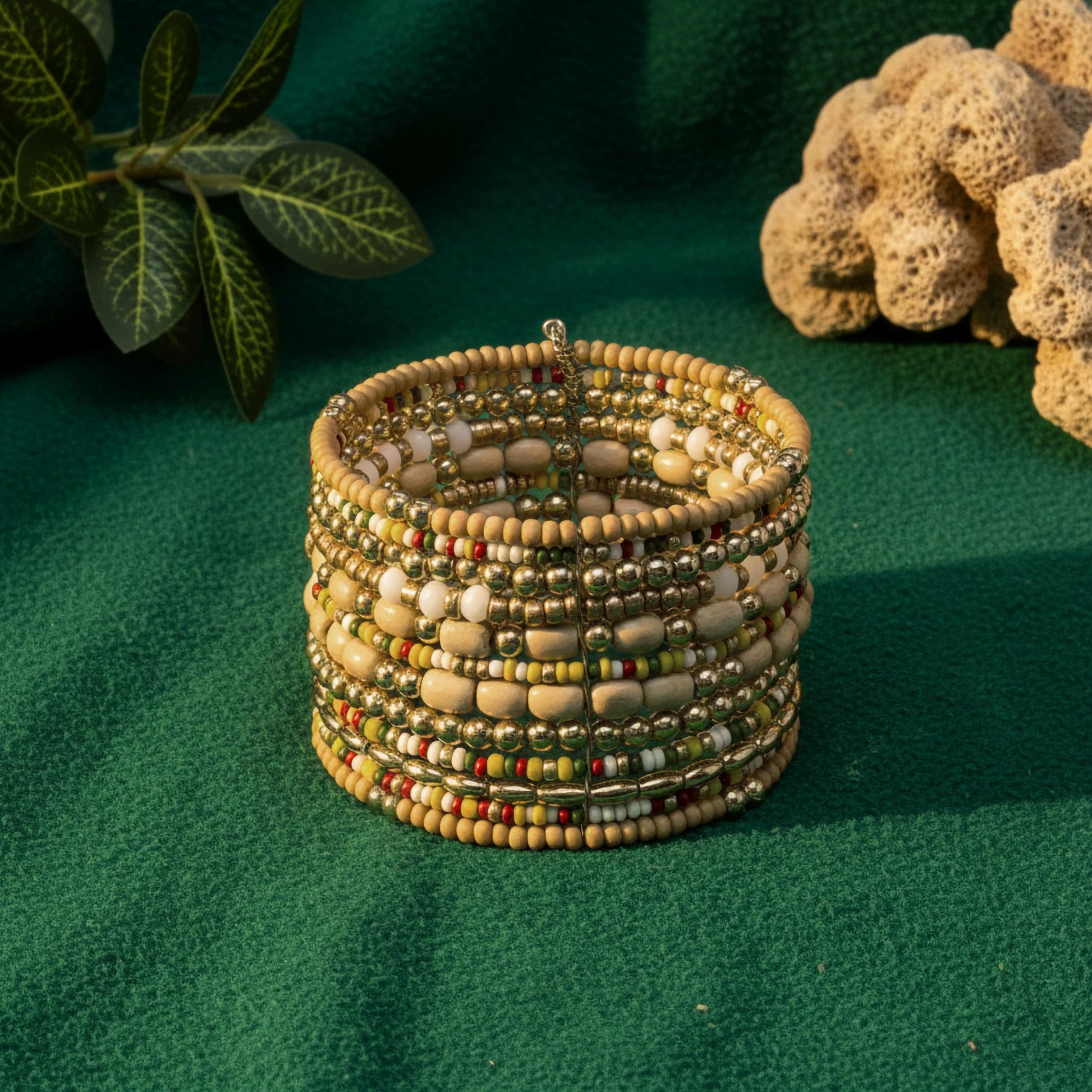 Trendy brown bead wrap cuff bracelet ethnic modern look