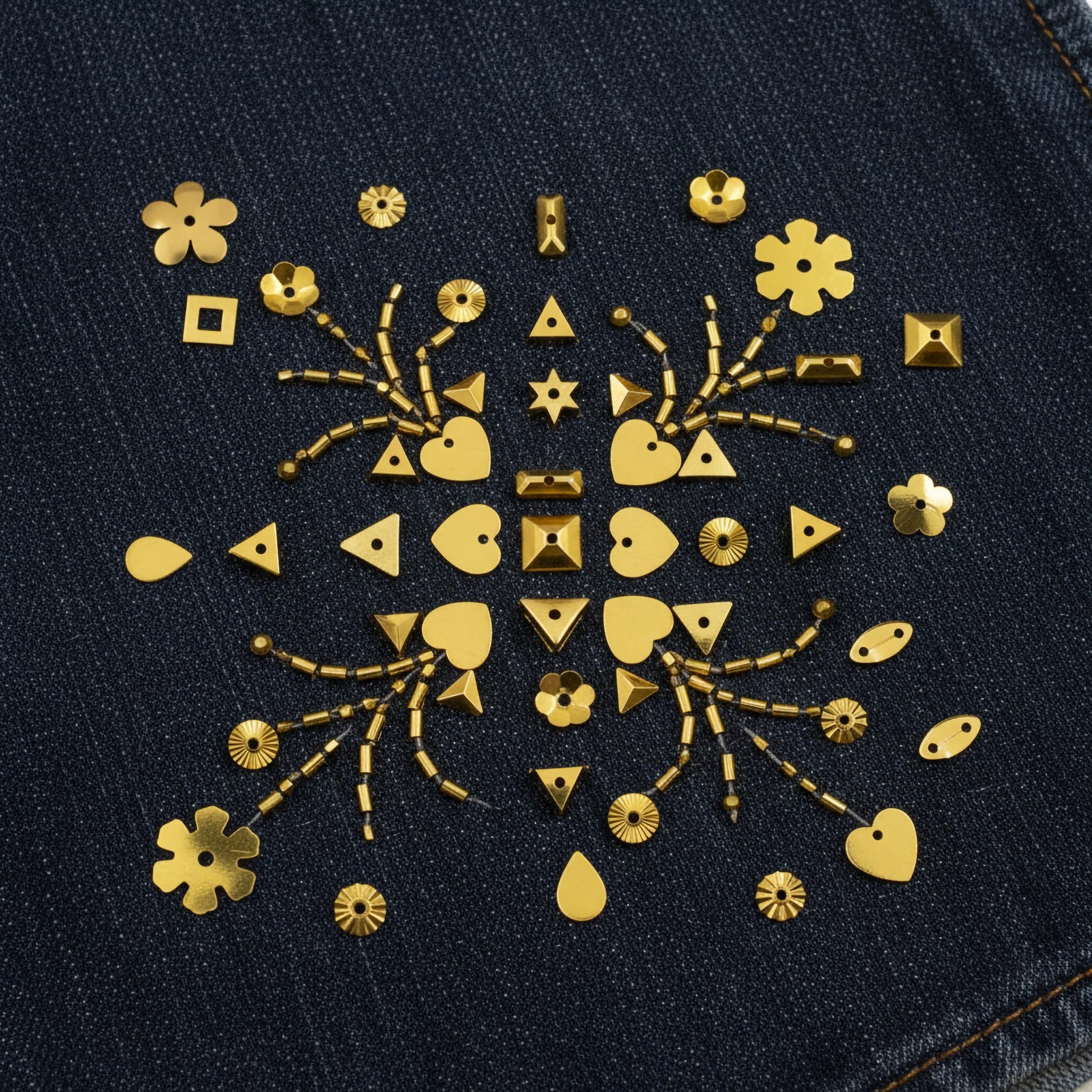 Freshen up aari embroidery and maggam work with festive gold decorative chamki pieces.