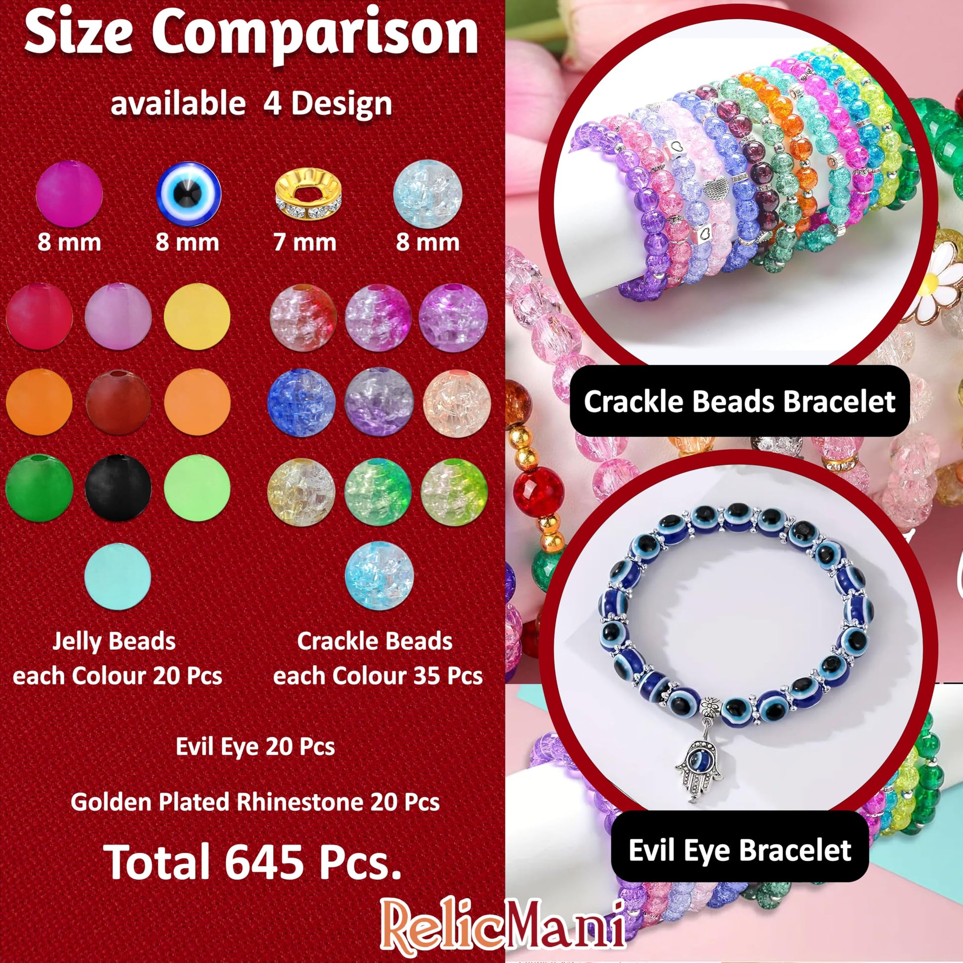 Multicolor Evil Eye Beads Box for Bracelet and Jewelry Making. Close-up image showing color, shape, finish, and texture details.