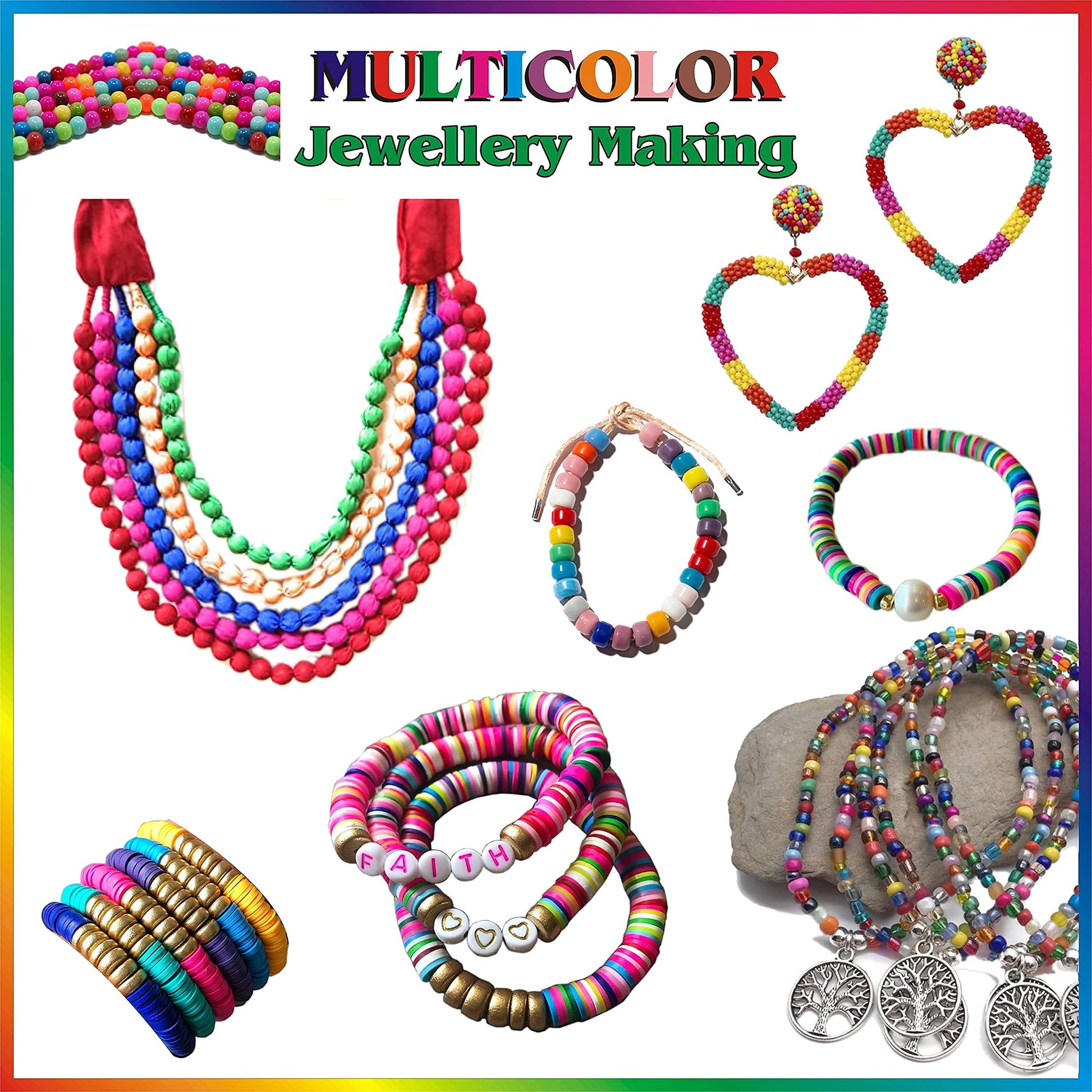 Useful craft activity set, useful in gift making and DIY jewellery making comes through clearly in multicolour beads and metal jewellery making kit for creative bead projects.
