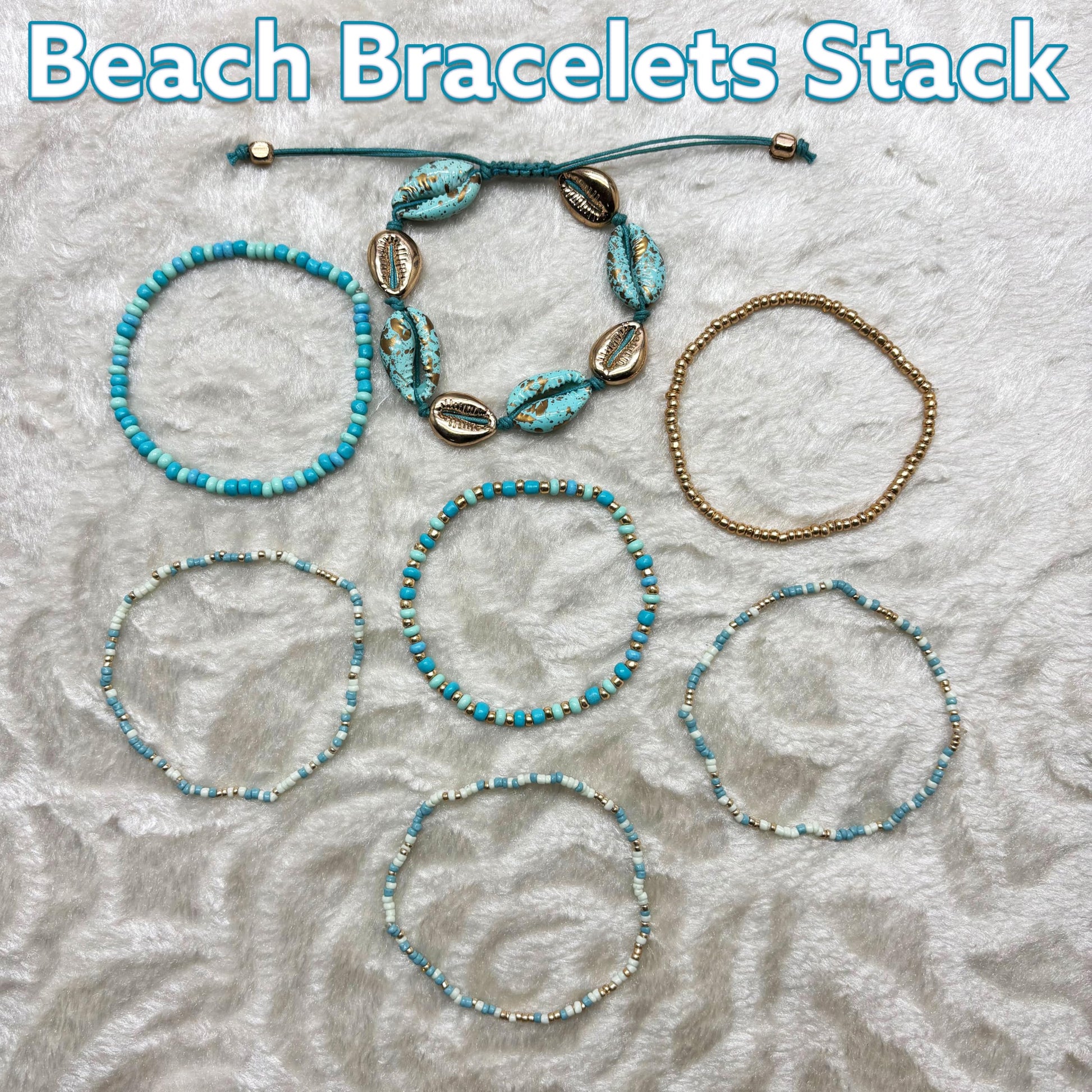 Bohemian Blue Layered Bracelets Stack for Women, Shell Aqua image 5