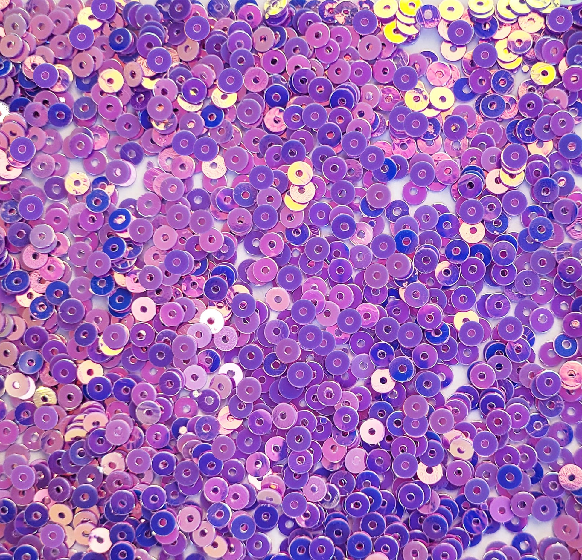 Violet Shiny Sequins Round Shape. Main product image showing the full assortment for jewelry making and craft work.