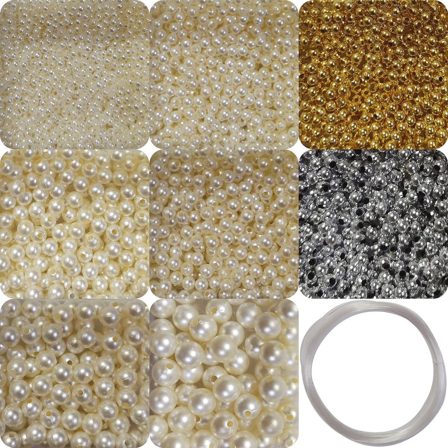Bead threading, jewellery making and craft binding benefits from off white and gold 10 mm and 3mm craft wire or cord and practical look.