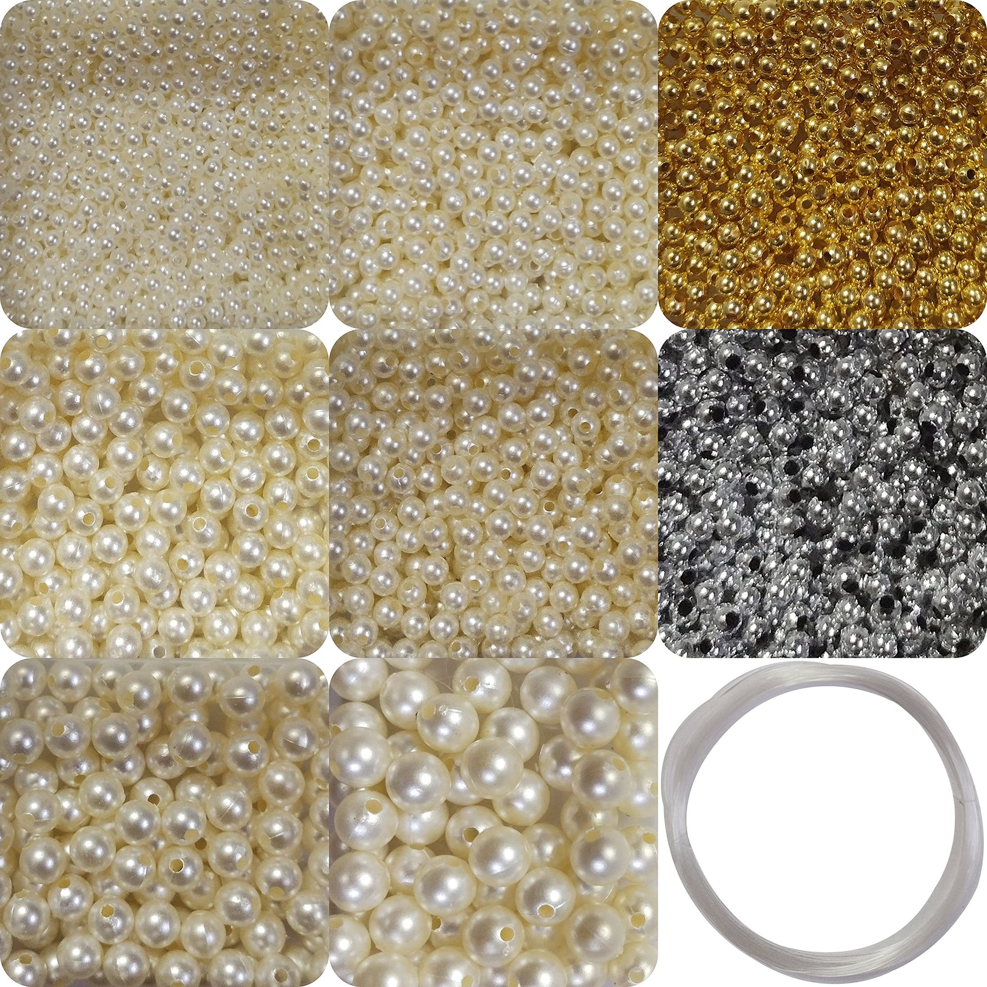 Bead threading, jewellery making and craft binding benefits from off white and gold 10 mm and 3mm craft wire or cord and practical look.