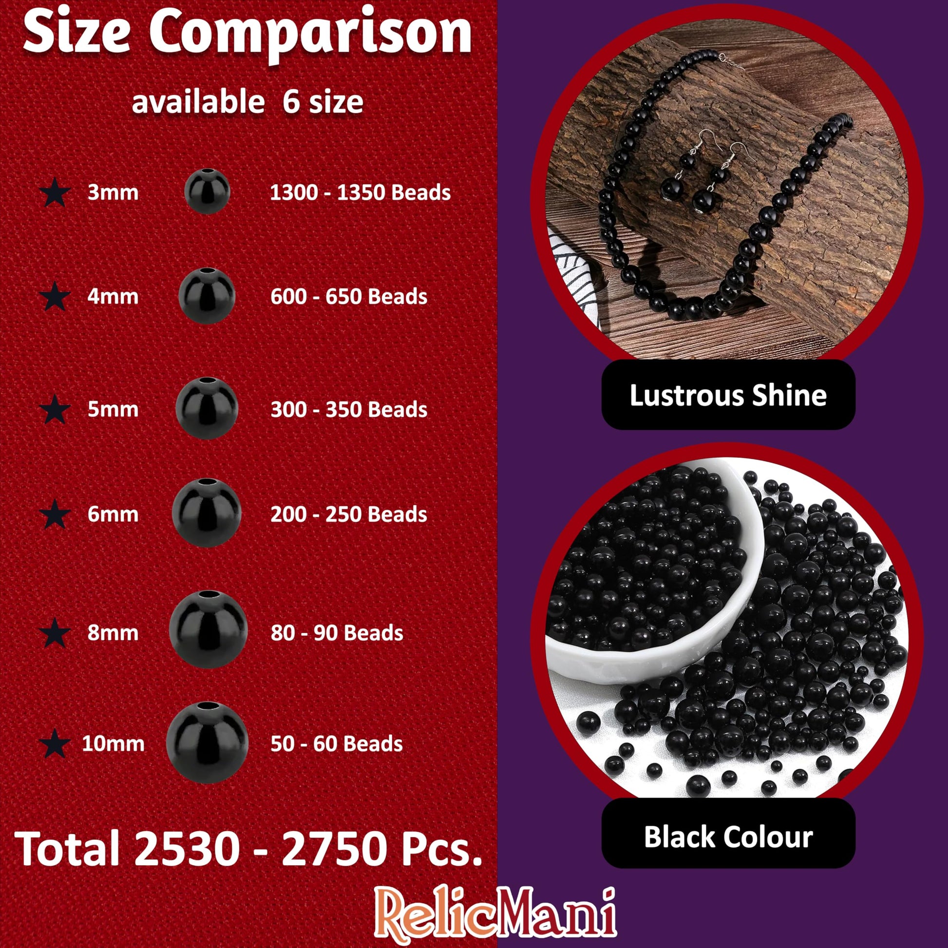 Black - 5 size and white 3mm, 4mm, 5mm, 6mm, 8mm, 10mm beads are a clean finishing element for necklace making and DIY jewellery projects.
