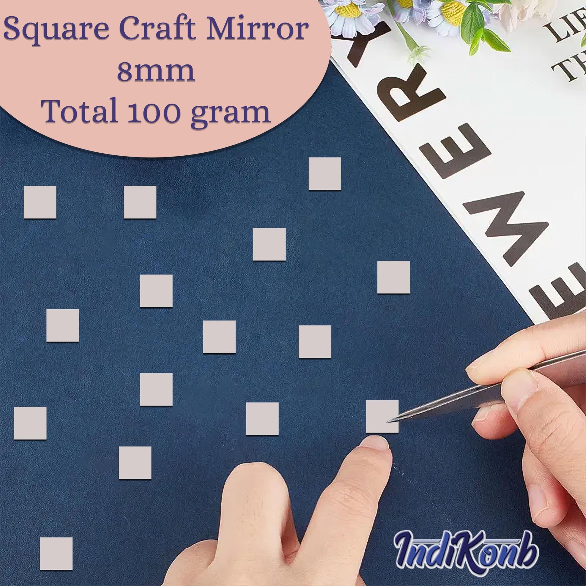 Square l and silver 6mm and 100 grams Lippan art glass pieces fit into wall décor, rangoli style decoration and Lippan art without making the design feel heavy.