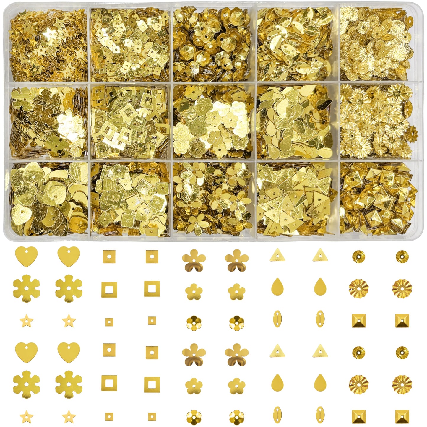 Use metallic gold metallic sequin embellishments to add clean detail to maggam work and dress decoration.