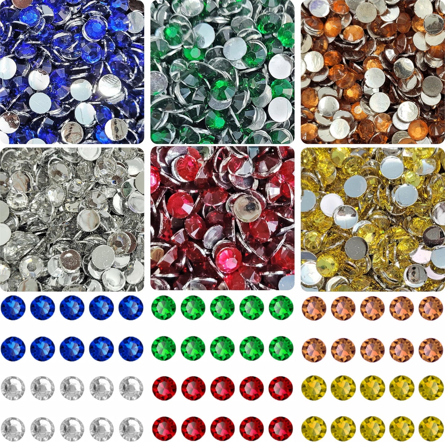 Embellishment work, Lippan art and fabric decoration can look sharper with multicolour 6 mm and 6mm rhinestones and flatback stones.