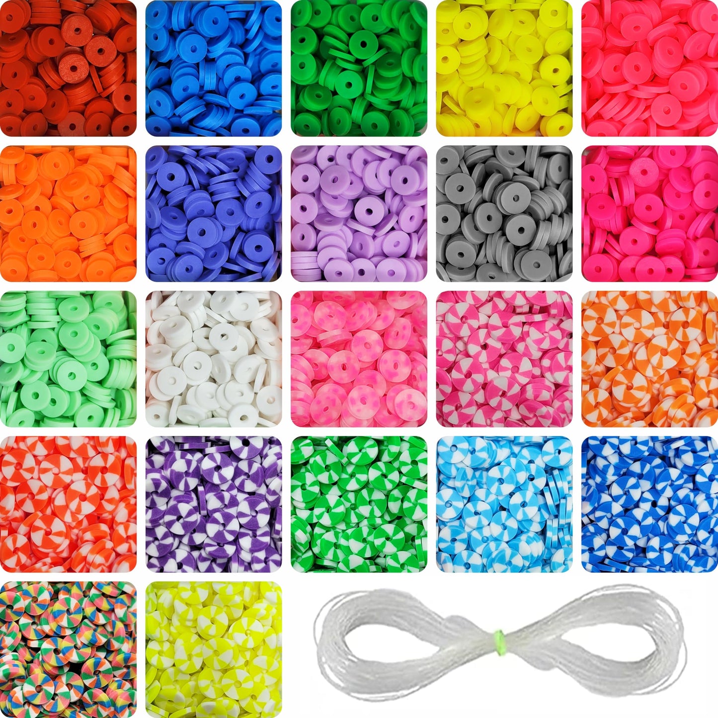 Polymer Rubber Disc Beads - 3850 Pcs, 6mm, Multicolour Pack of 22