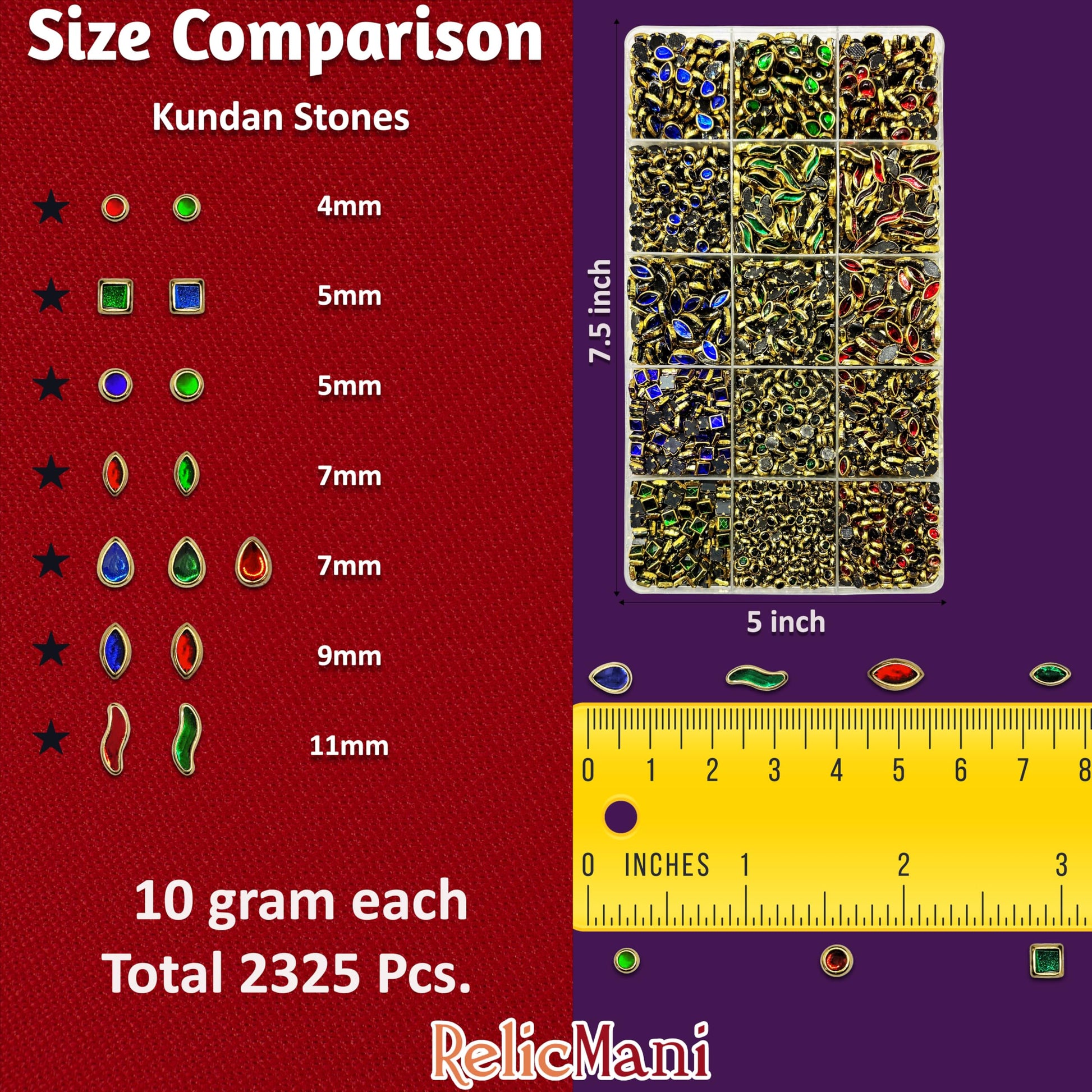 Multicolor Kundan Stones Kit for Embroidery & Jewelry Making Blue, Green, Red image 2