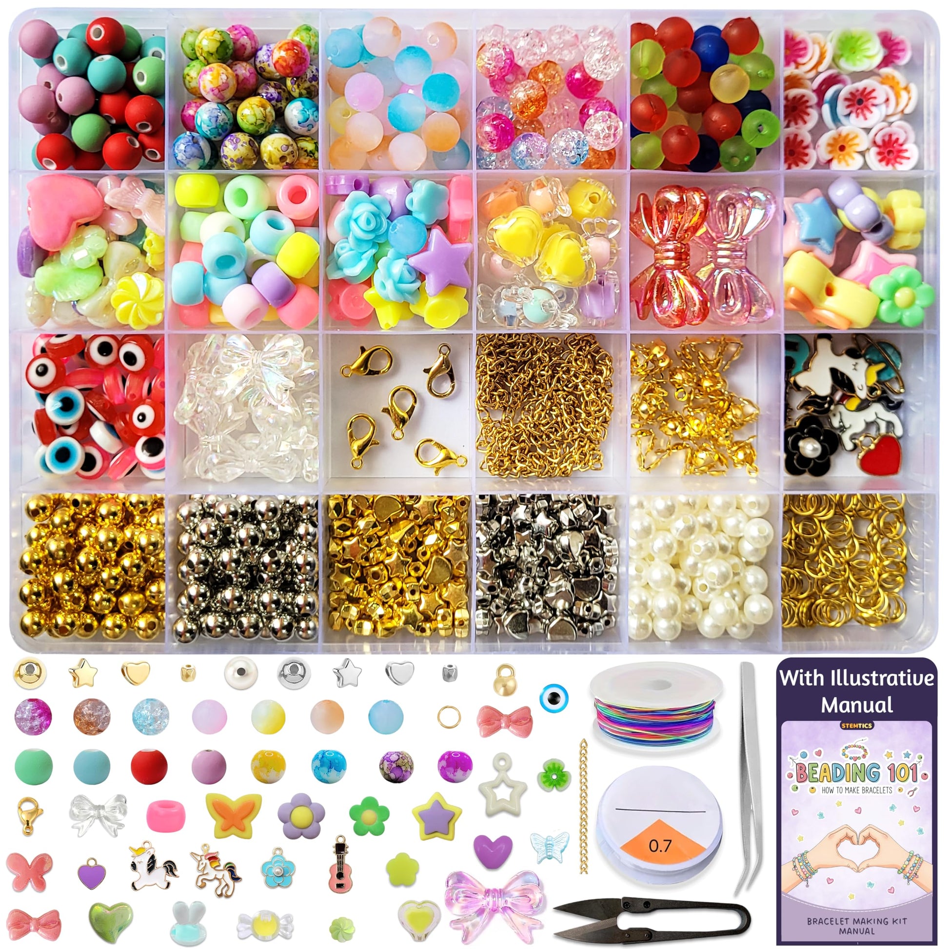Multicolor Bracelet Making Kit for Girls Age 12-15 Years Old with Beads Acrylic. Main product image showing the full assortment for jewelry making and craft