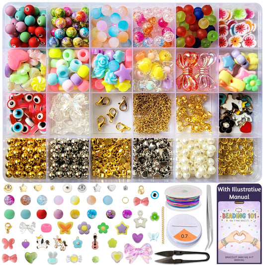 Multicolor Bracelet Making Kit for Girls Age 12-15 Years Old with Beads Acrylic. Main product image showing the full assortment for jewelry making and craft