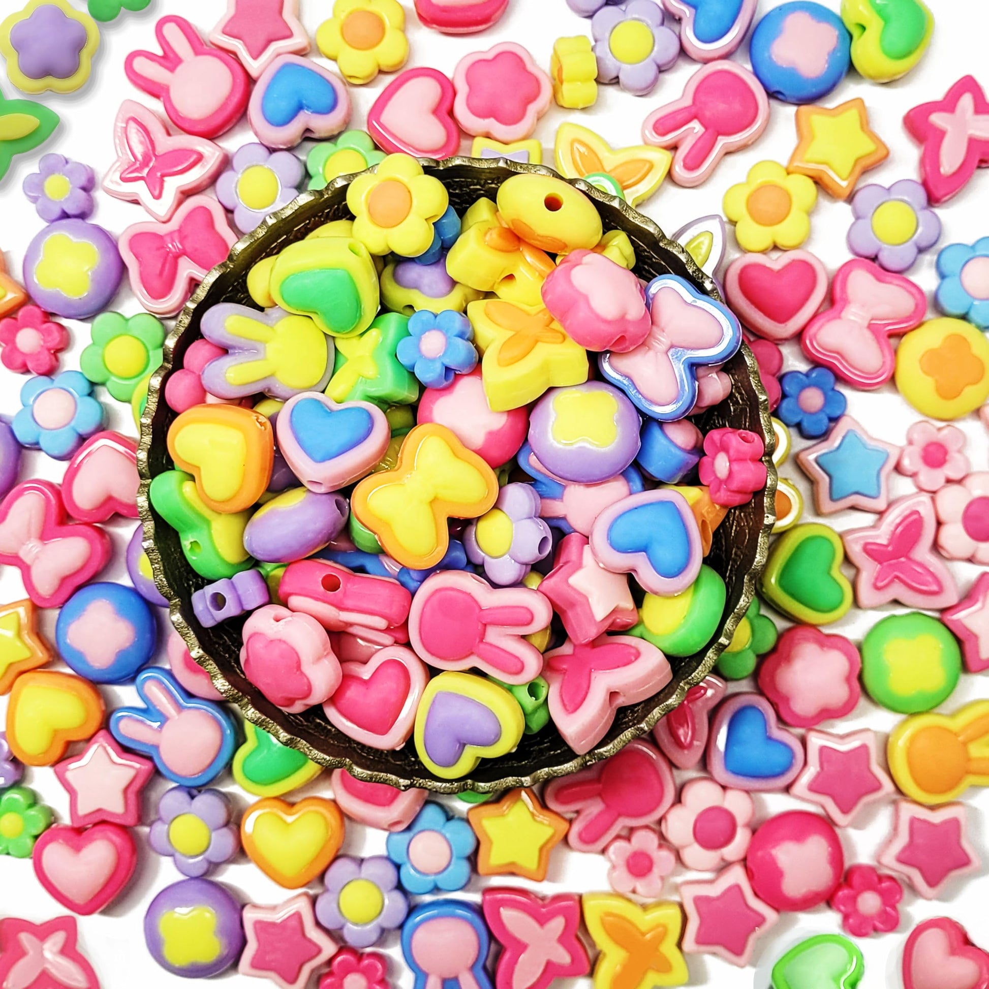 Multicolor 50 Pcs Multicolour Pastel Cute Large Fancy Beads for Phone Acrylic. Main product image showing the full assortment for jewelry making and craft work.