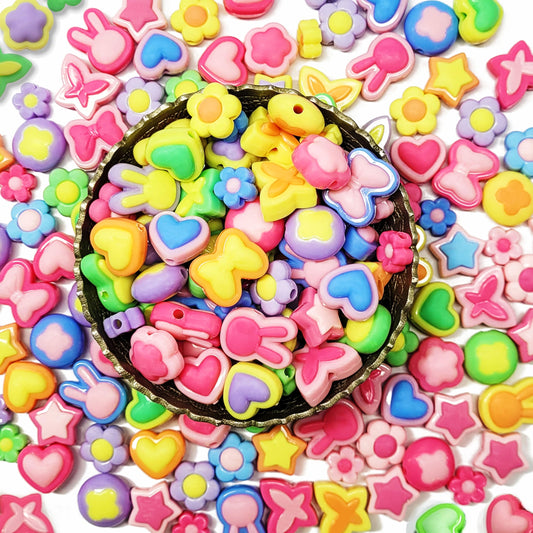 Multicolor 50 Pcs Multicolour Pastel Cute Large Fancy Beads for Phone Acrylic. Main product image showing the full assortment for jewelry making and craft work.