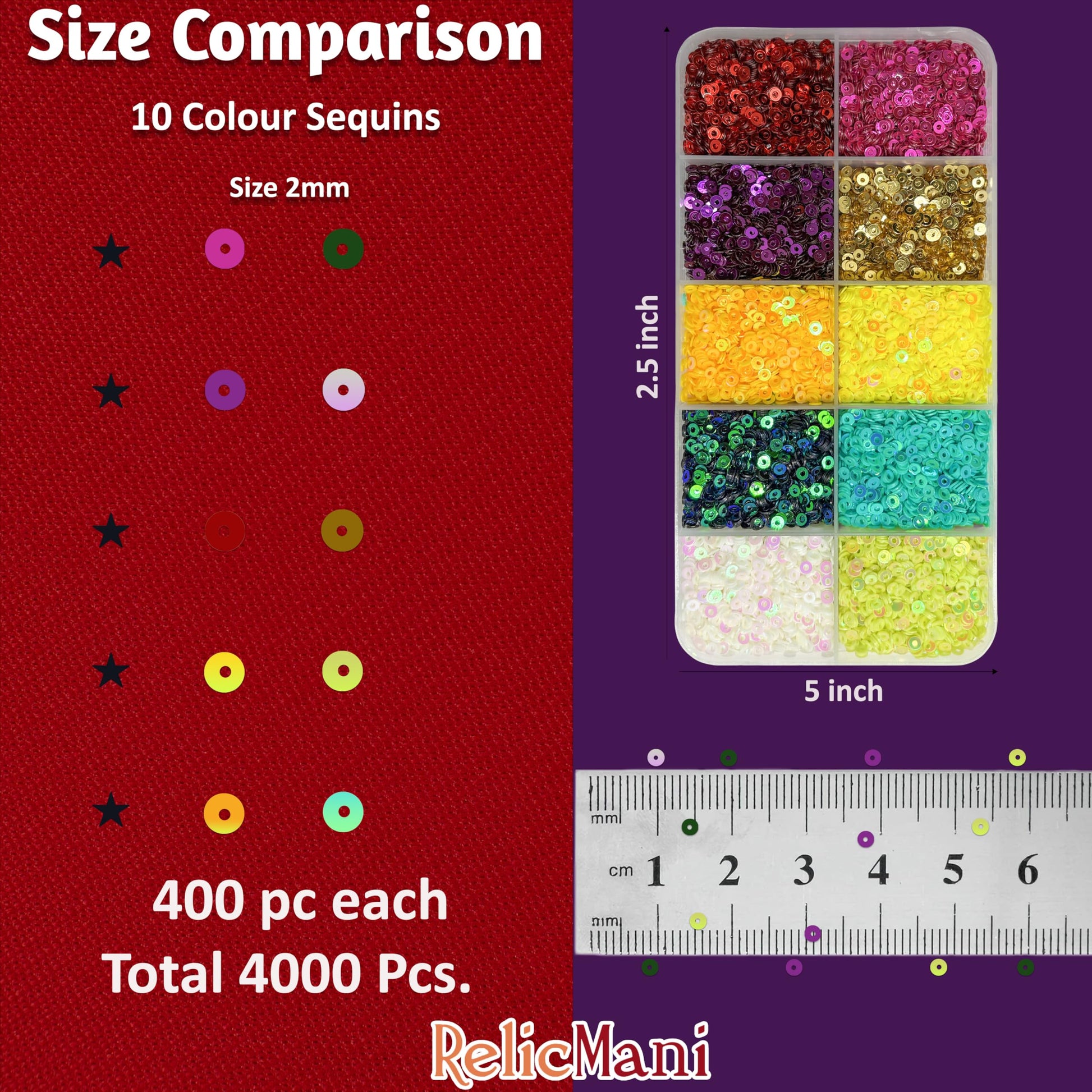 Multicolour Embroidery Sequins Kit, 2mm Flat Round Sitara 10 colours image 2