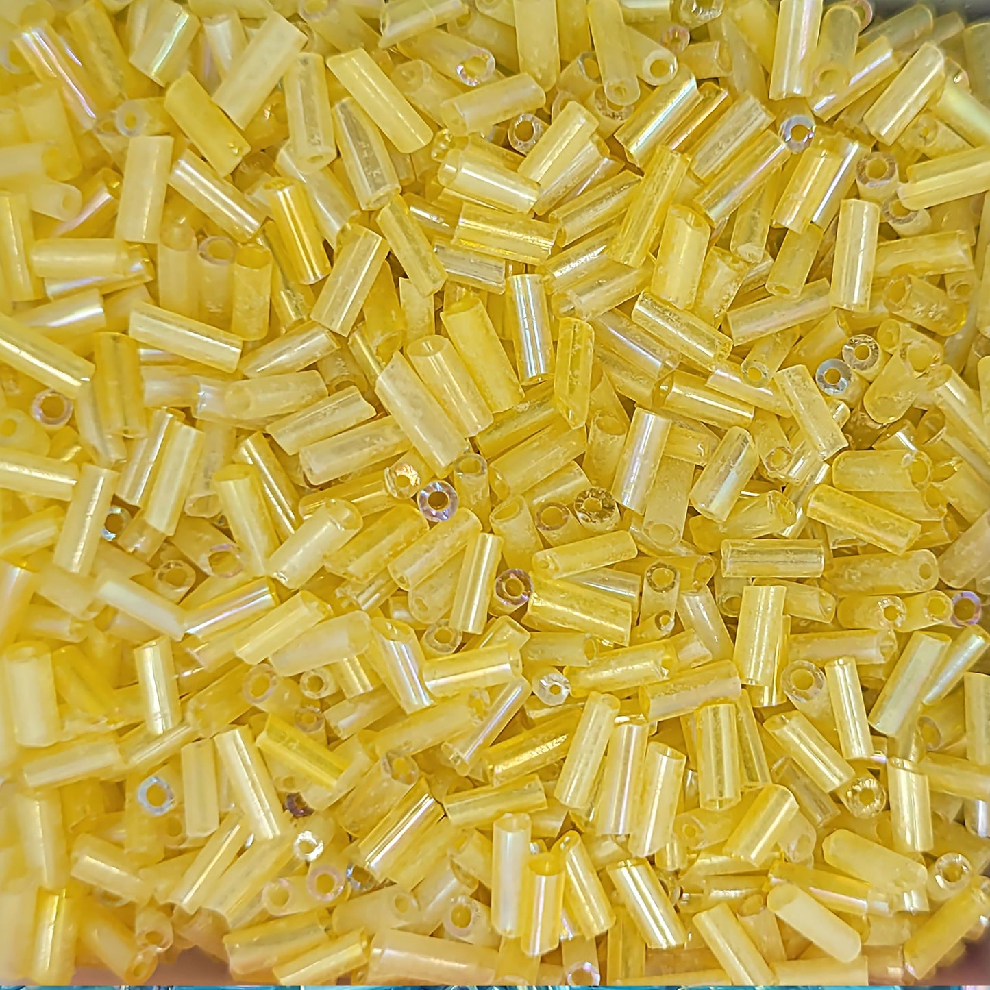 Yellow and rainbow 5mm bugle small cut cylinder rainbow tubes 5mm shiny keeps DIY craft projects, creative hobby work and decorative handmade designs visually clean while adding clean.