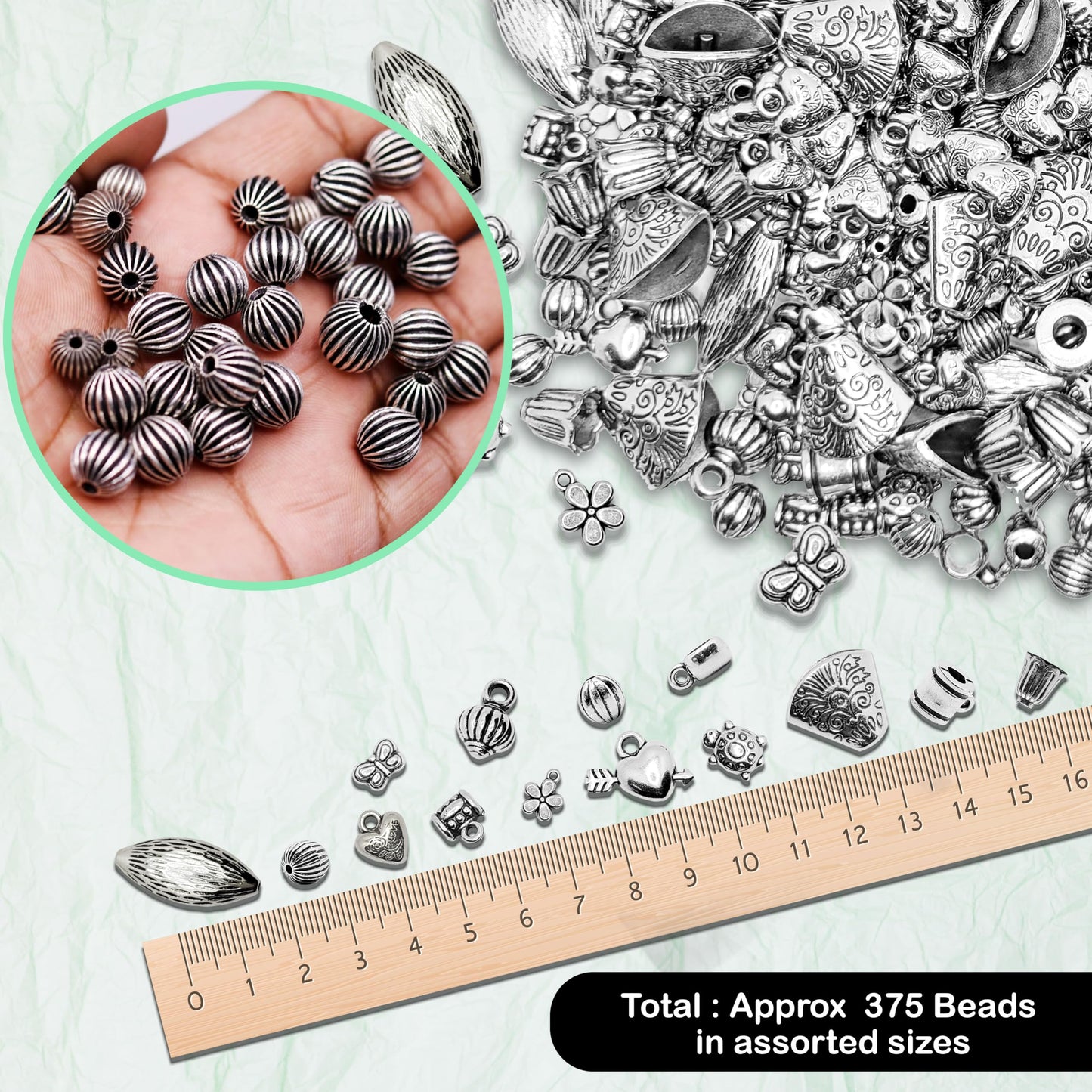 Antique Silver Beads - Assorted Sizes Mixed Pack