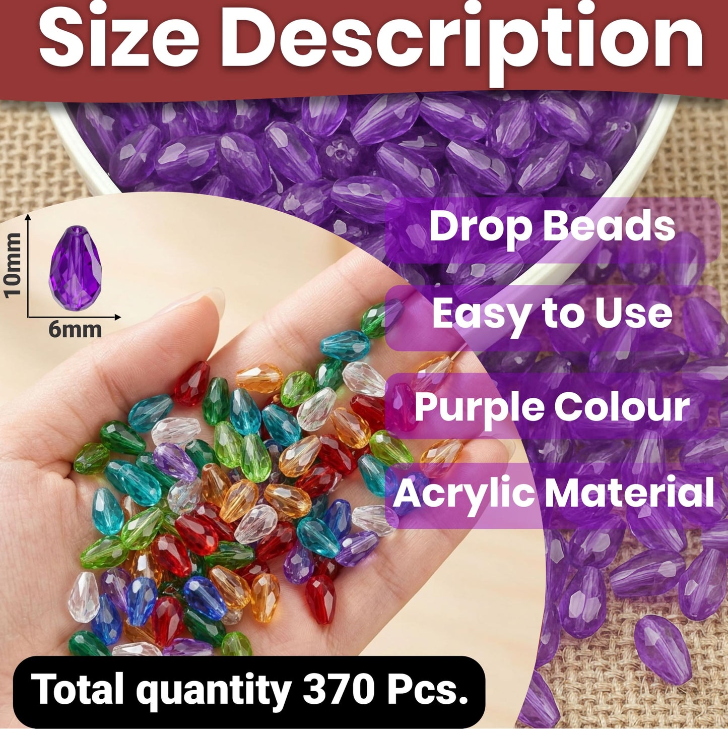 Create sparkling bracelet and necklace details using 10x6mm purple teardrop beads for jewelry making.