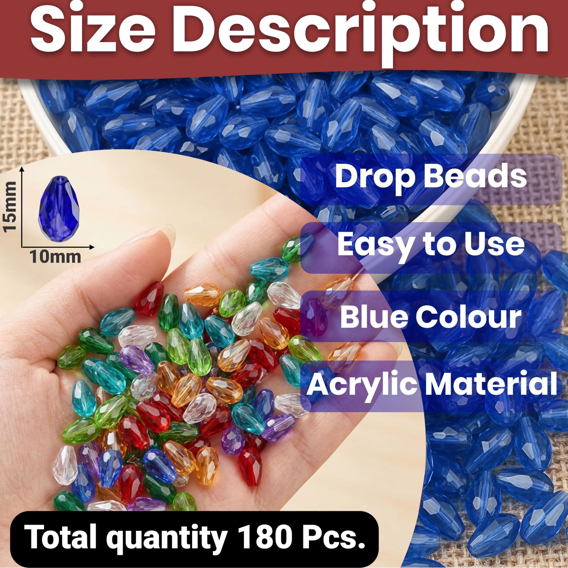 Create sparkling bracelet and necklace details using 15x10mm blue teardrop beads for jewelry making.