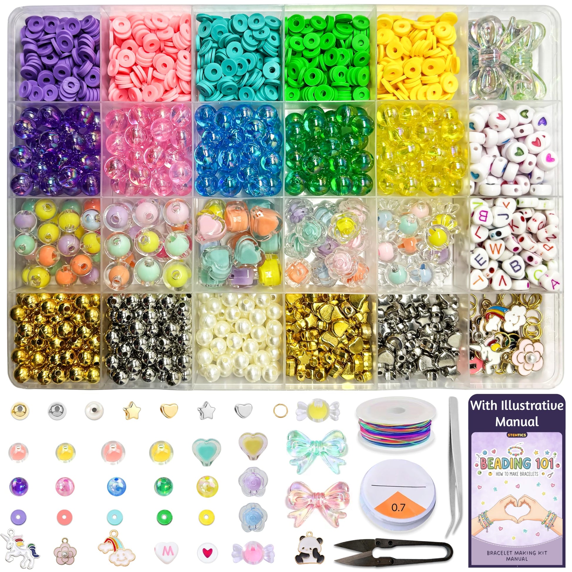 Multicolor Unicorn Bracelet Making Kit with Beads and Charms Acrylic. Main product image showing the full assortment for jewelry making and craft work.