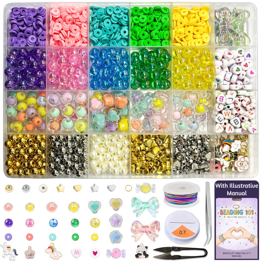 Multicolor Unicorn Bracelet Making Kit with Beads and Charms Acrylic. Main product image showing the full assortment for jewelry making and craft work.