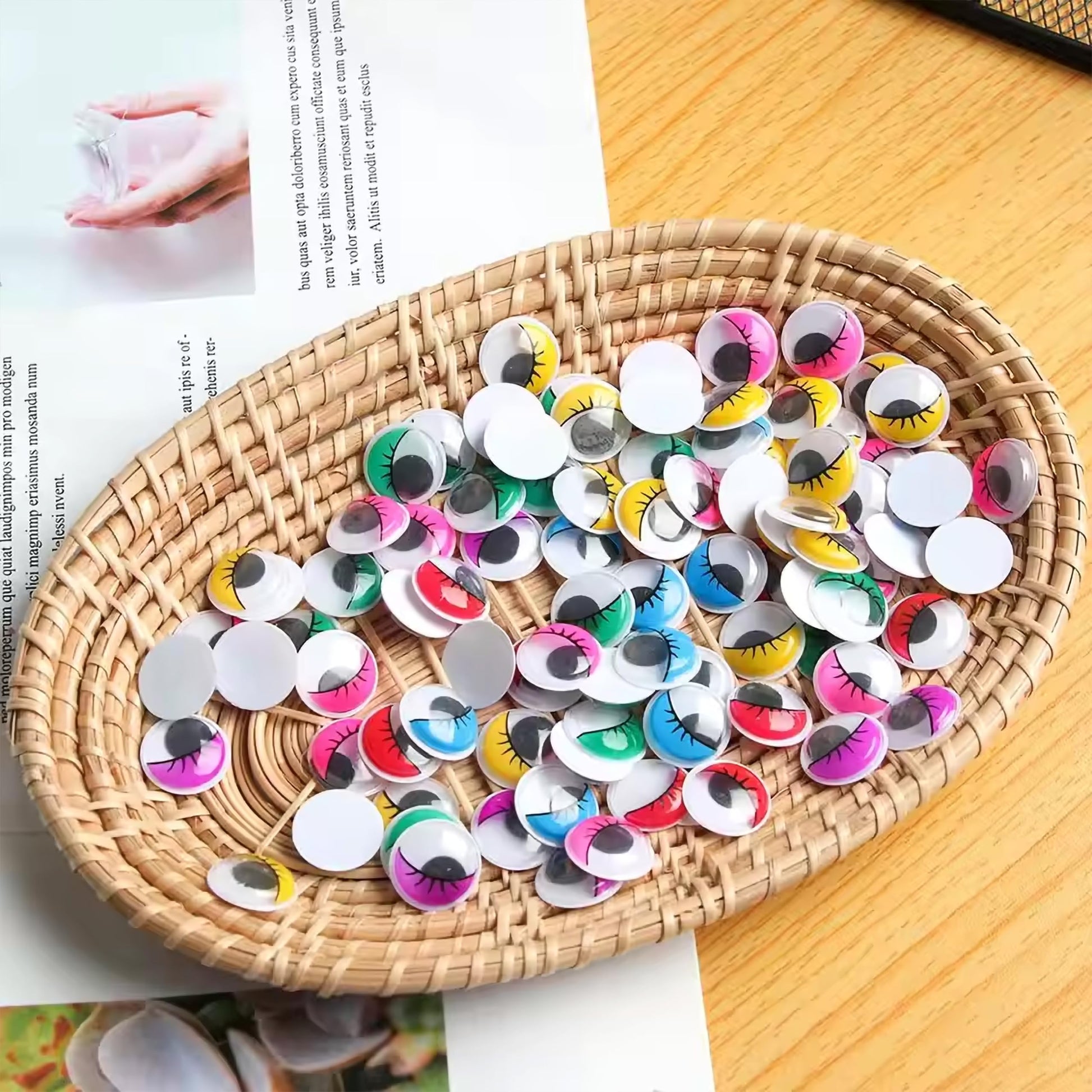 Give masks, greeting cards and handmade décor a lively look with 350 pcs multicolor googly eyes.