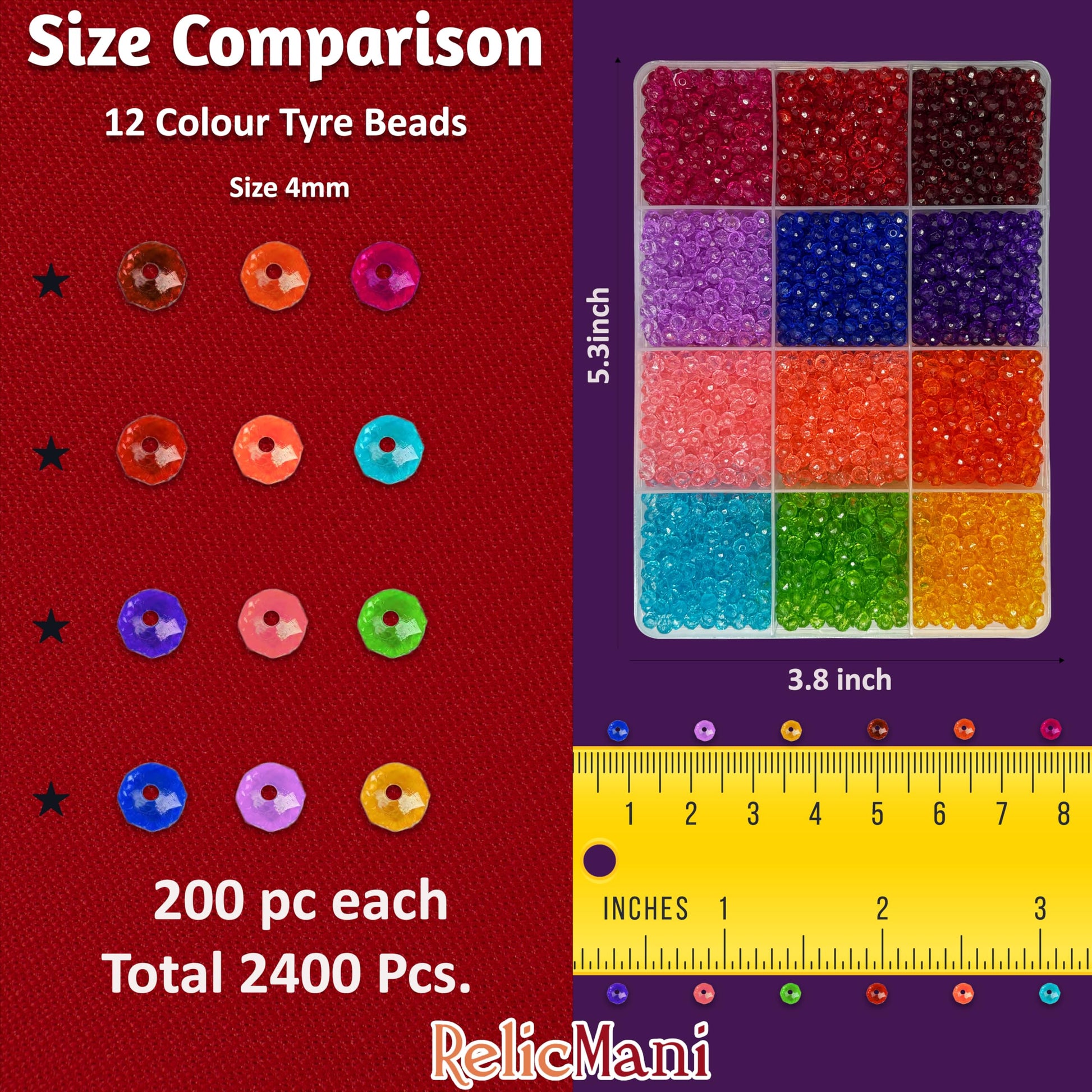 Tyre Shape Crystal Beads for Jewellery Making, 12-Color Multicolour 01 image 2