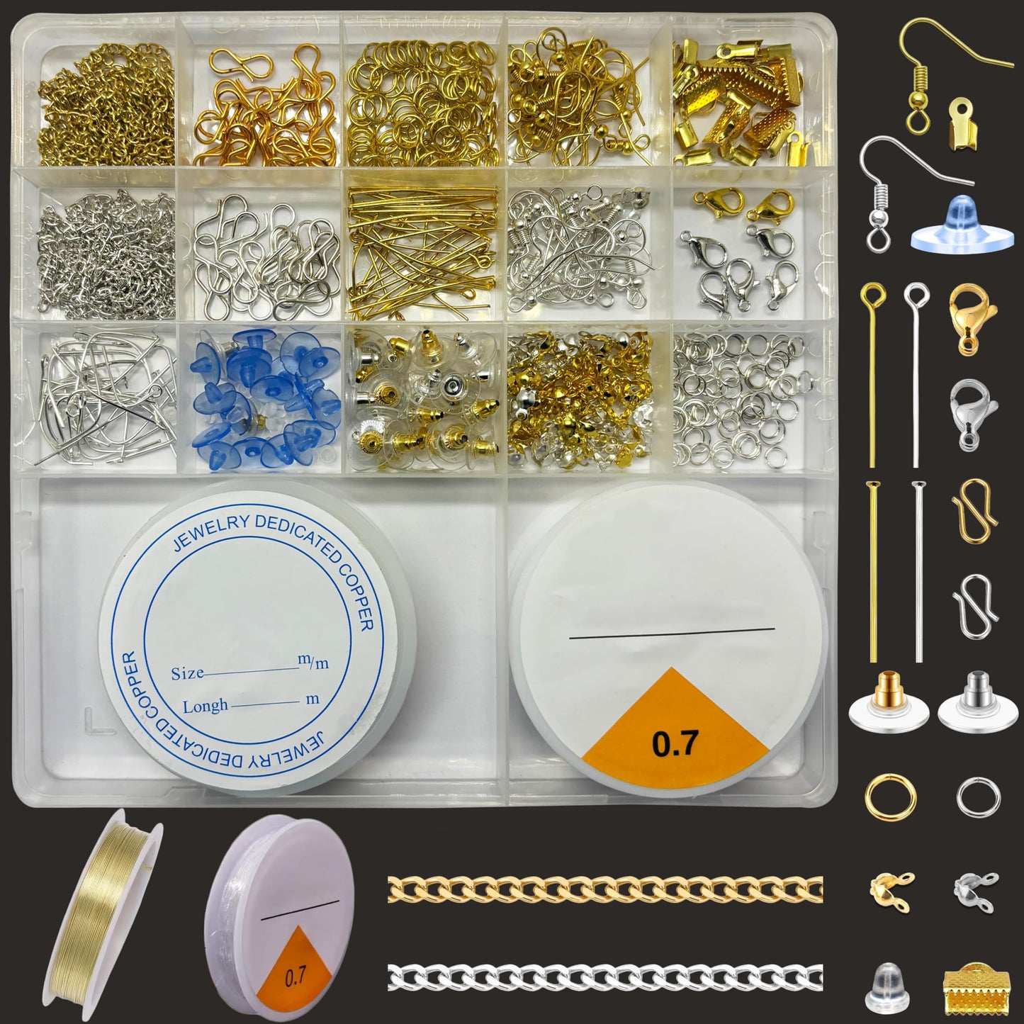 Jewellery Making Kit with Chain Hooks Jump Rings Pins Clasps Silver and Gold product image