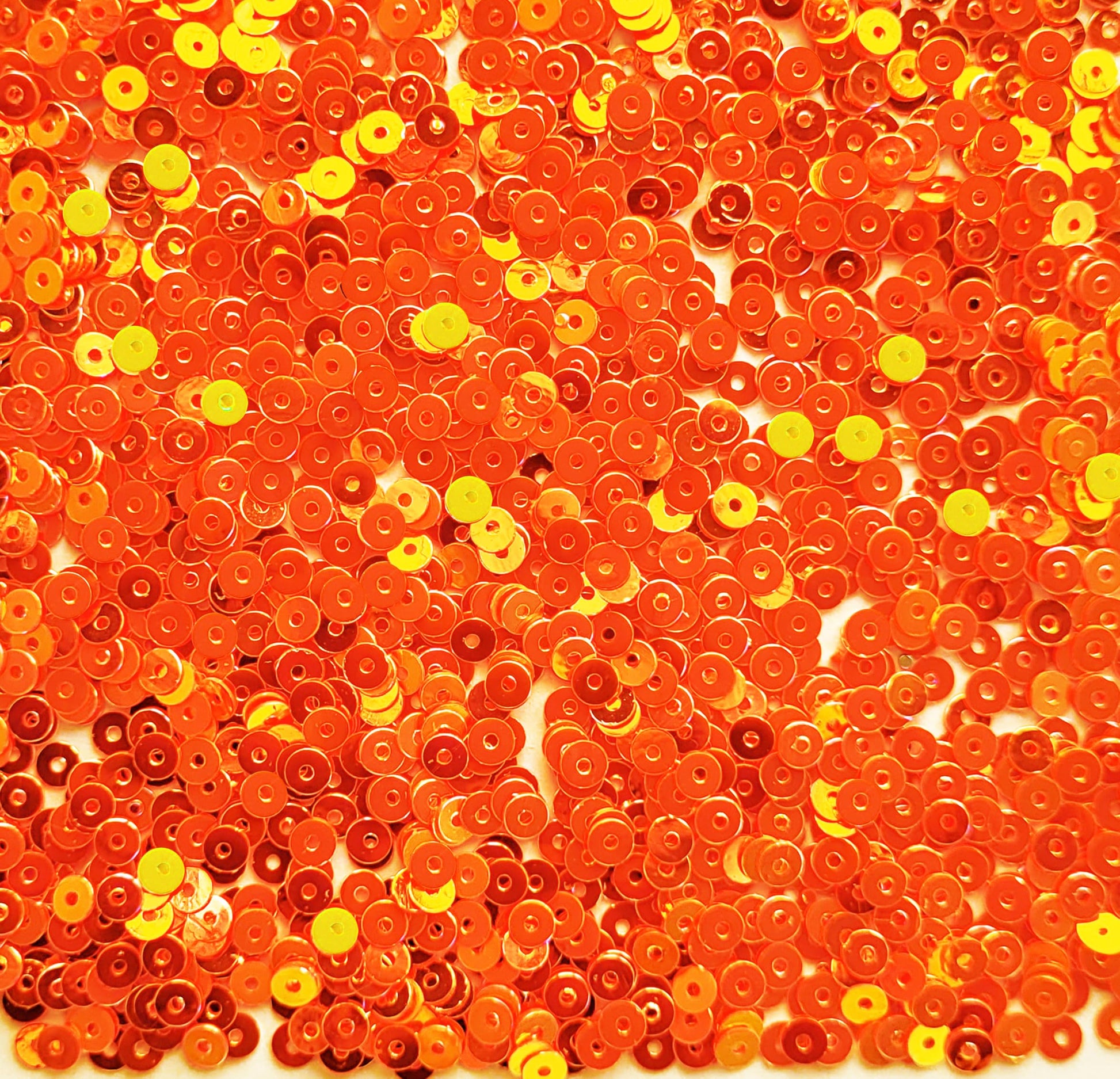 Orange Shiny Sequins Round Shape. Main product image showing the full assortment for jewelry making and craft work.