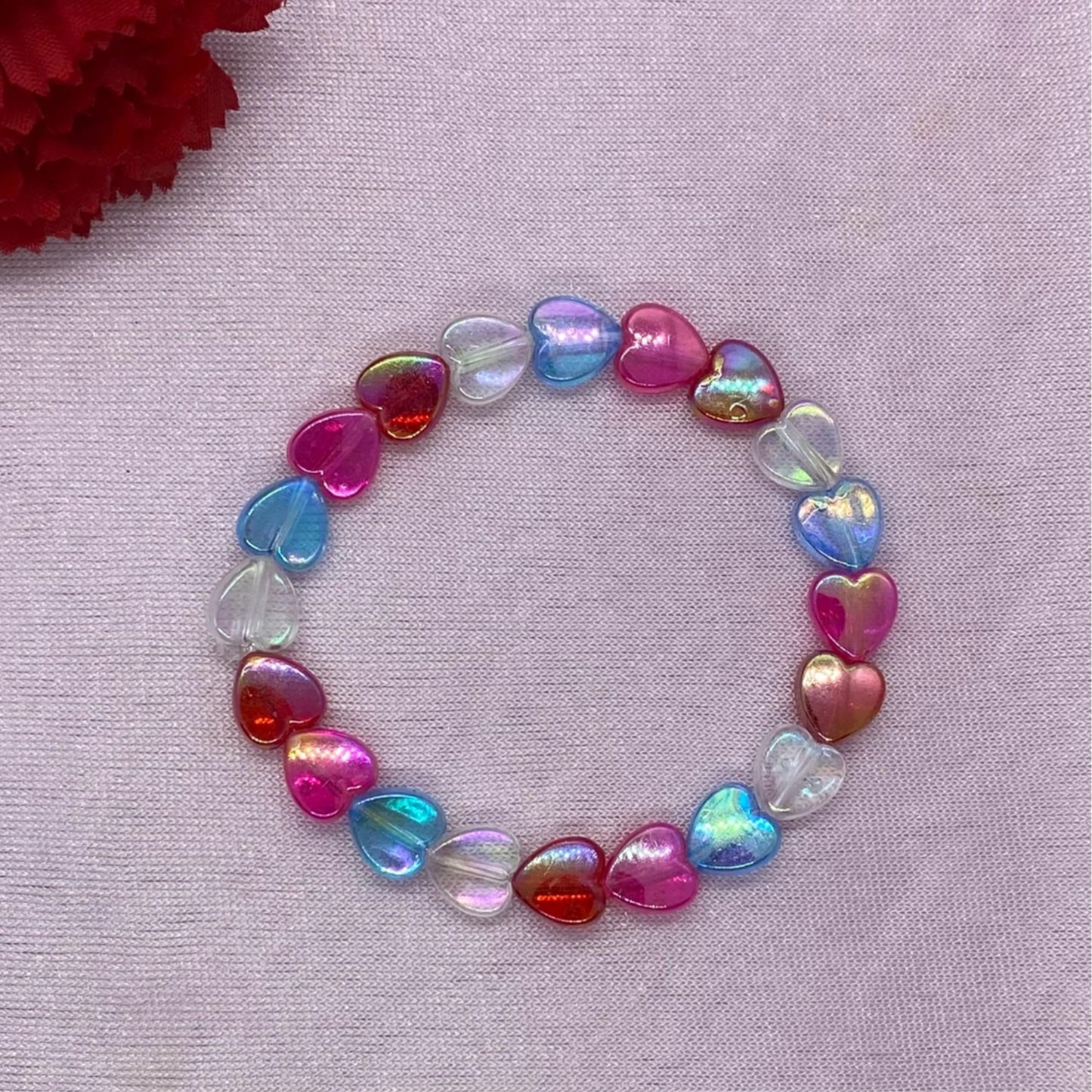 Multicolor Heart Shaped Rainbow Beads - 8mm Plastic Craft Beads