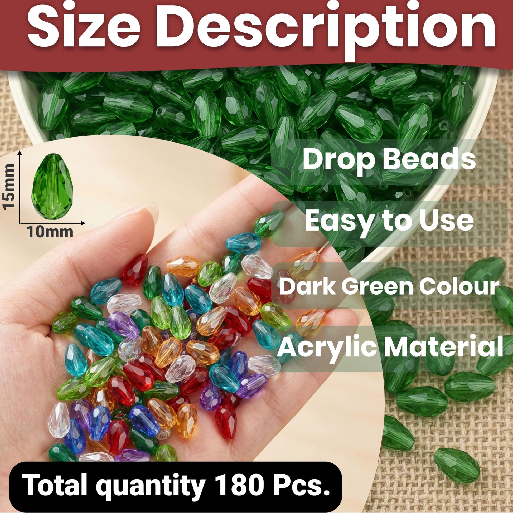 Create sparkling bracelet and necklace details using 15x10mm dark green teardrop beads for jewelry making.