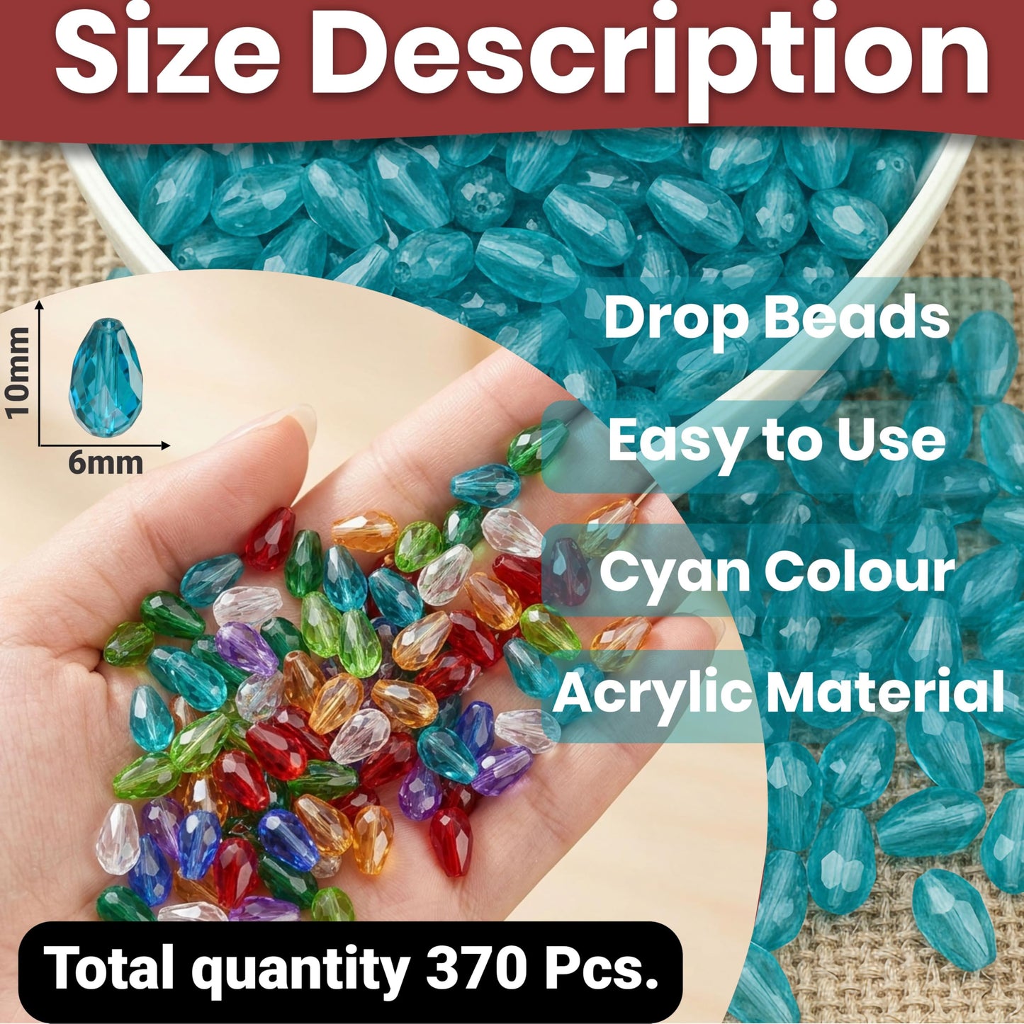 Create sparkling bracelet and necklace details using 10x6mm cyan teardrop beads for jewelry making.