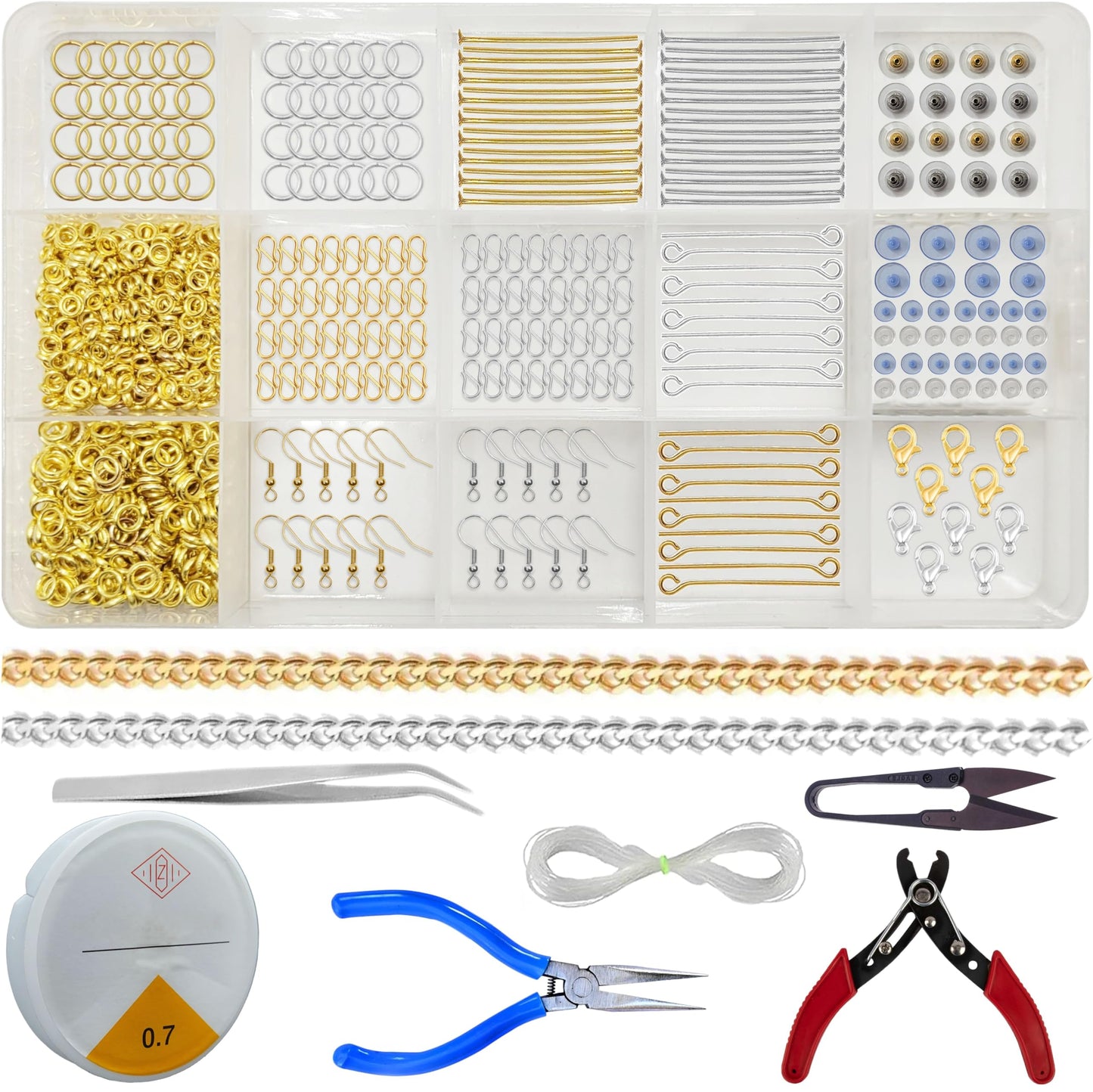 Findings + tools and gold metal and plastic jewellery making kit work naturally in DIY jewellery making, bracelet making and craft classes and help keep the design neat.
