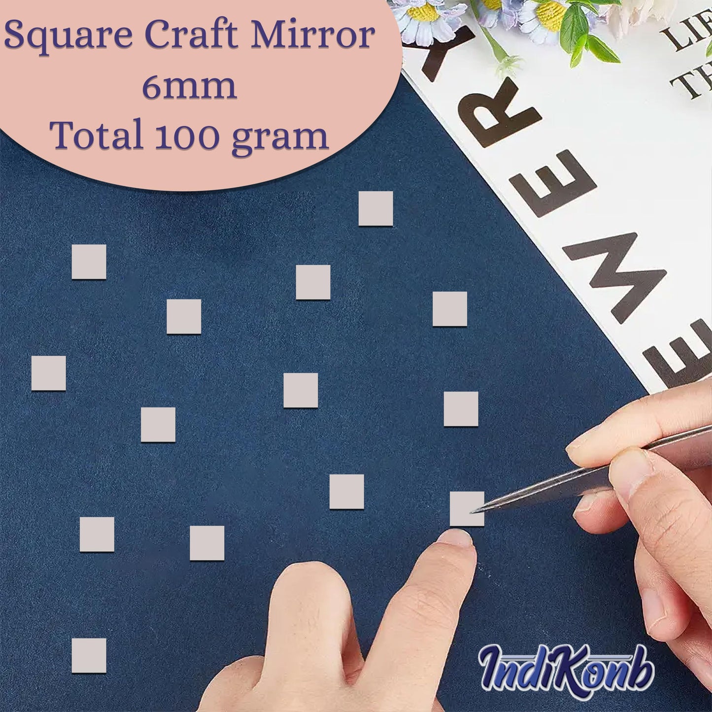 Add a handmade wall art finish into wall décor, rangoli style decoration and Lippan art with square m and silver 6mm and 100 grams Lippan art glass pieces.