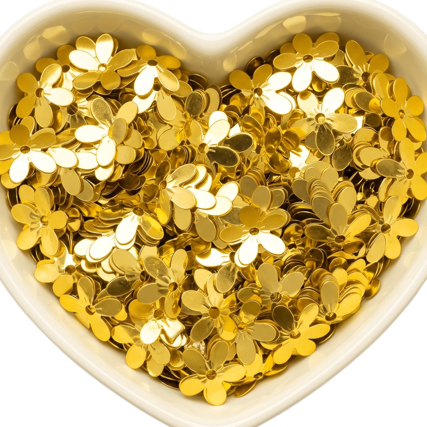 Create detailed aari embroidery and maggam work using 10mm gold flower chamki pieces.