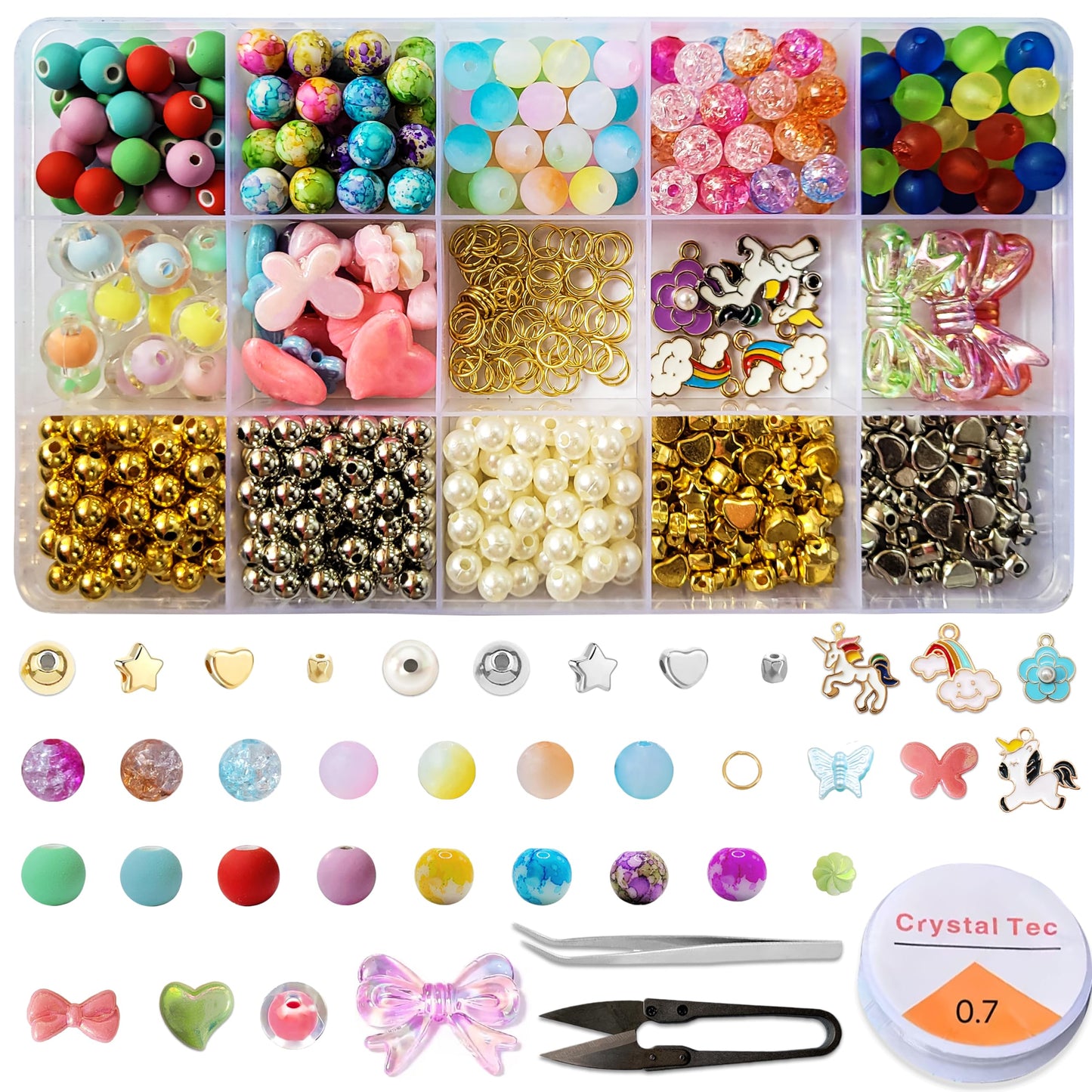 Multicolor Bracelet Making Kit for Girls Age 8-12 Years Old with Beads Acrylic. Main product image showing the full assortment for jewelry making and craft