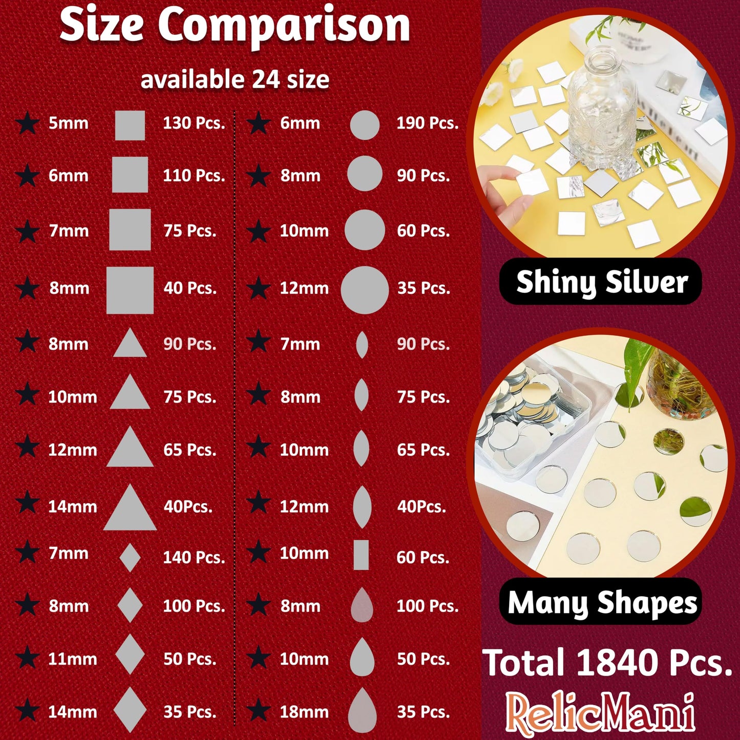 Silver glass and mirror Lippan art glass pieces offer a traditional craft accent for mandala craft and mirror work.