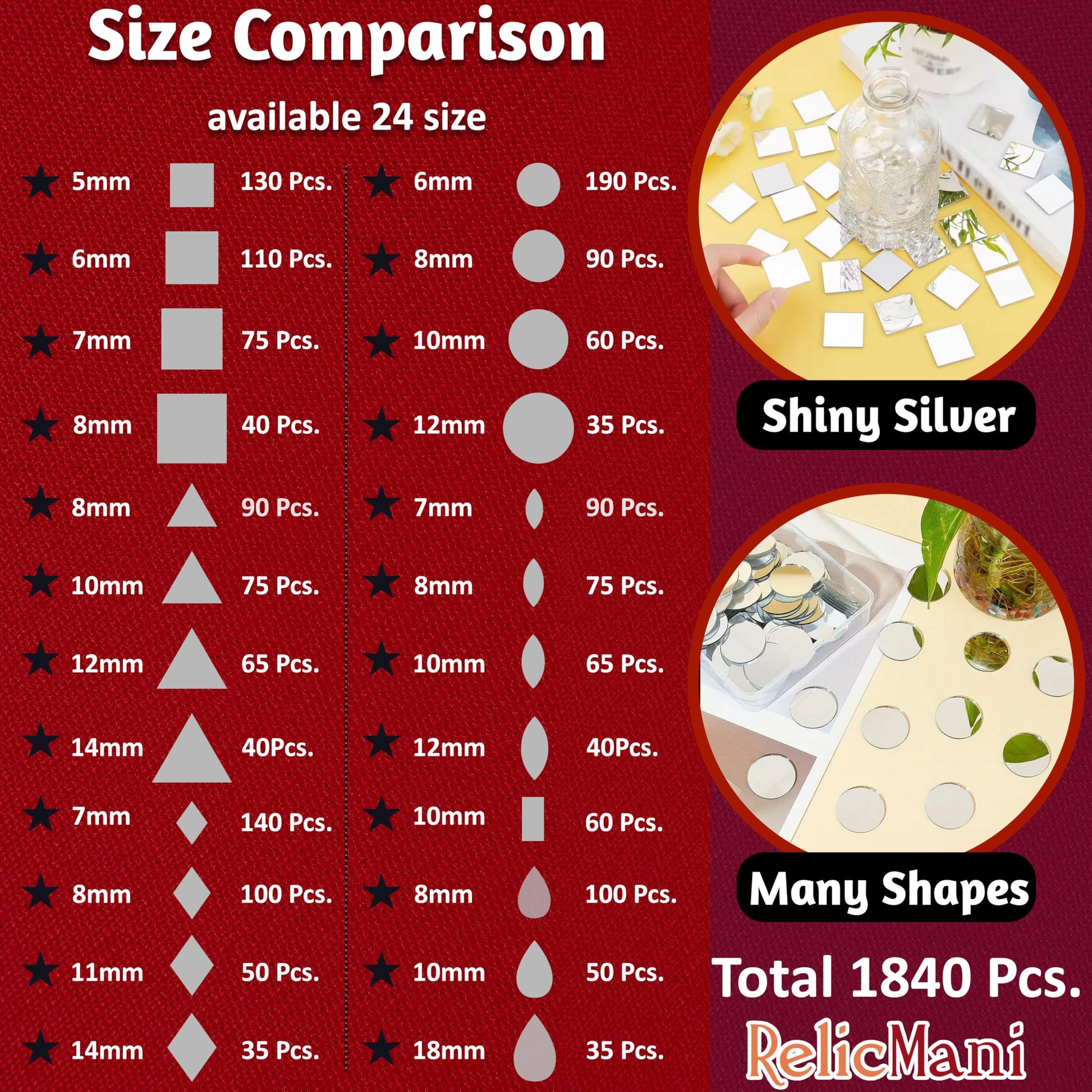 Silver glass and mirror Lippan art glass pieces offer a traditional craft accent for mandala craft and mirror work.