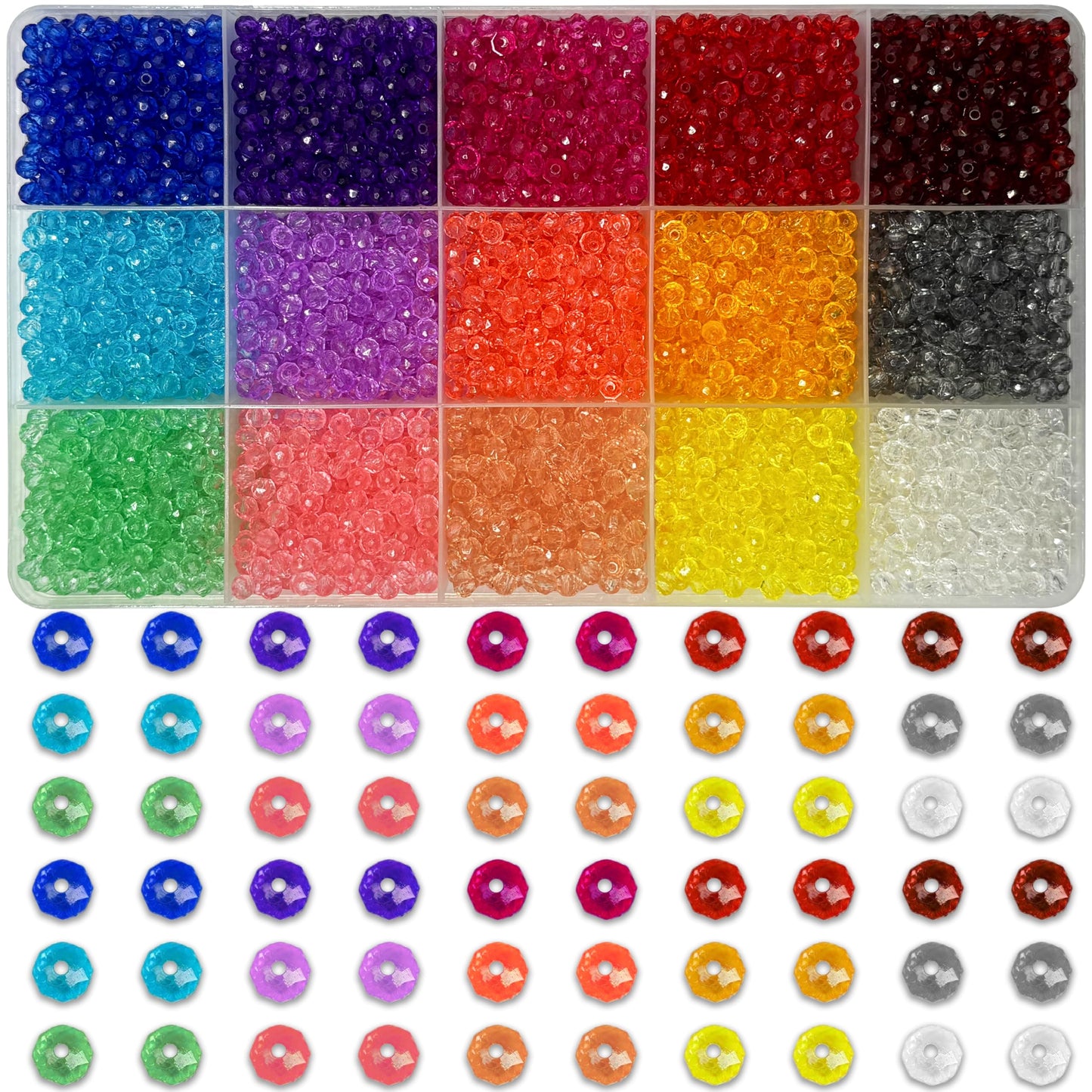 Tyre Shape Crystal Beads for Jewellery Making, 15-Color Multicolour 02 product image